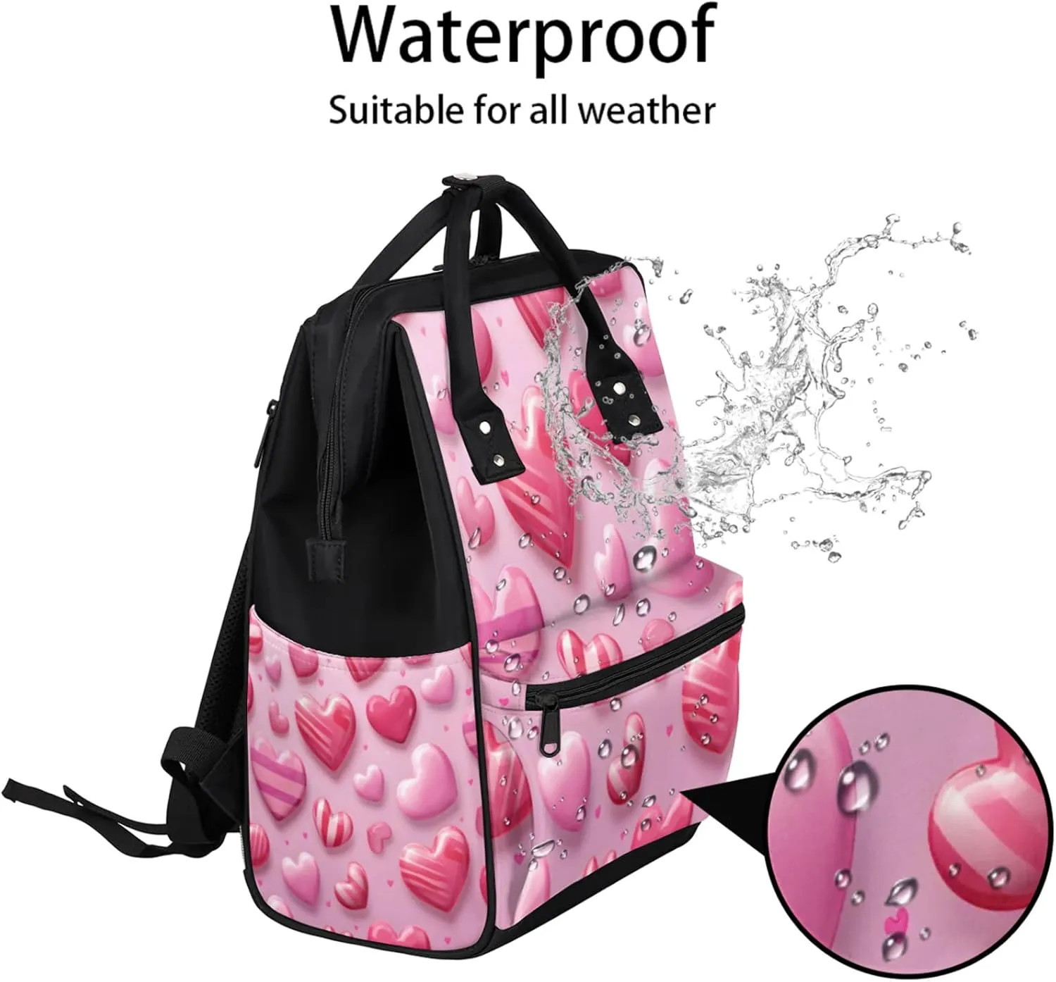 Tavisto Candy Hearts Sweet Double Shoulder Mommy Bag for Women, Polyester Large Capacity Diaper Backpack with Multi Pockets, Waterproof Adjustable Straps Diaper Bag for Moms Dads, 11''×7''×15.7''
