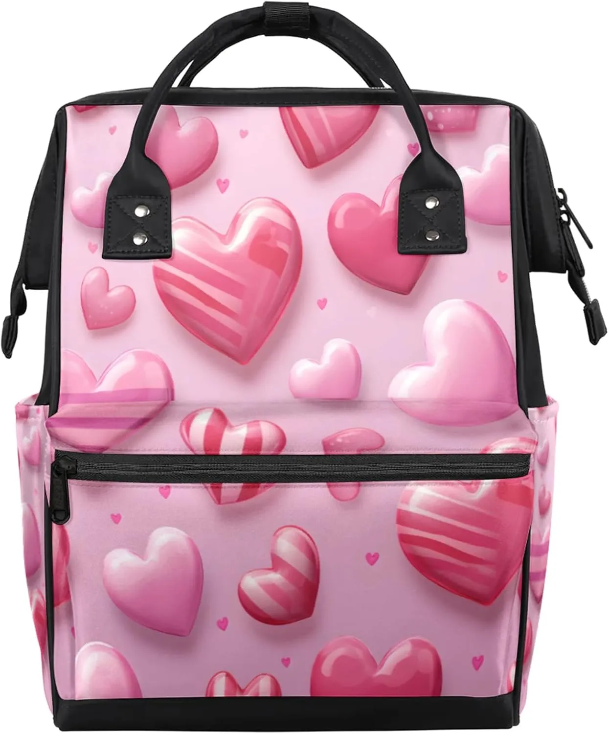 Tavisto Candy Hearts Sweet Double Shoulder Mommy Bag for Women, Polyester Large Capacity Diaper Backpack with Multi Pockets, Waterproof Adjustable Straps Diaper Bag for Moms Dads, 11''×7''×15.7''