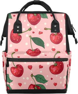 Tavisto Cherry Rhythm Beats Double Shoulder Mommy Bag for Women, Polyester Large Capacity Diaper Backpack with Multi Pockets, Waterproof Adjustable Straps Diaper Bag for Moms Dads, 11''×7''×15.7''