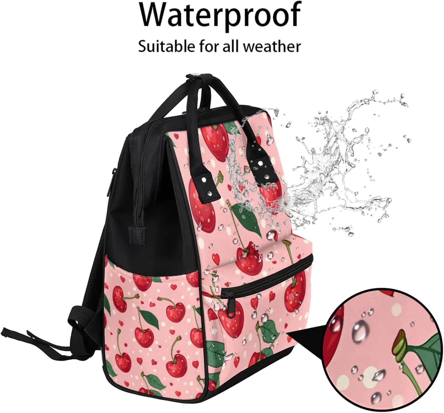 Tavisto Cherry Rhythm Beats Double Shoulder Mommy Bag for Women, Polyester Large Capacity Diaper Backpack with Multi Pockets, Waterproof Adjustable Straps Diaper Bag for Moms Dads, 11''×7''×15.7''