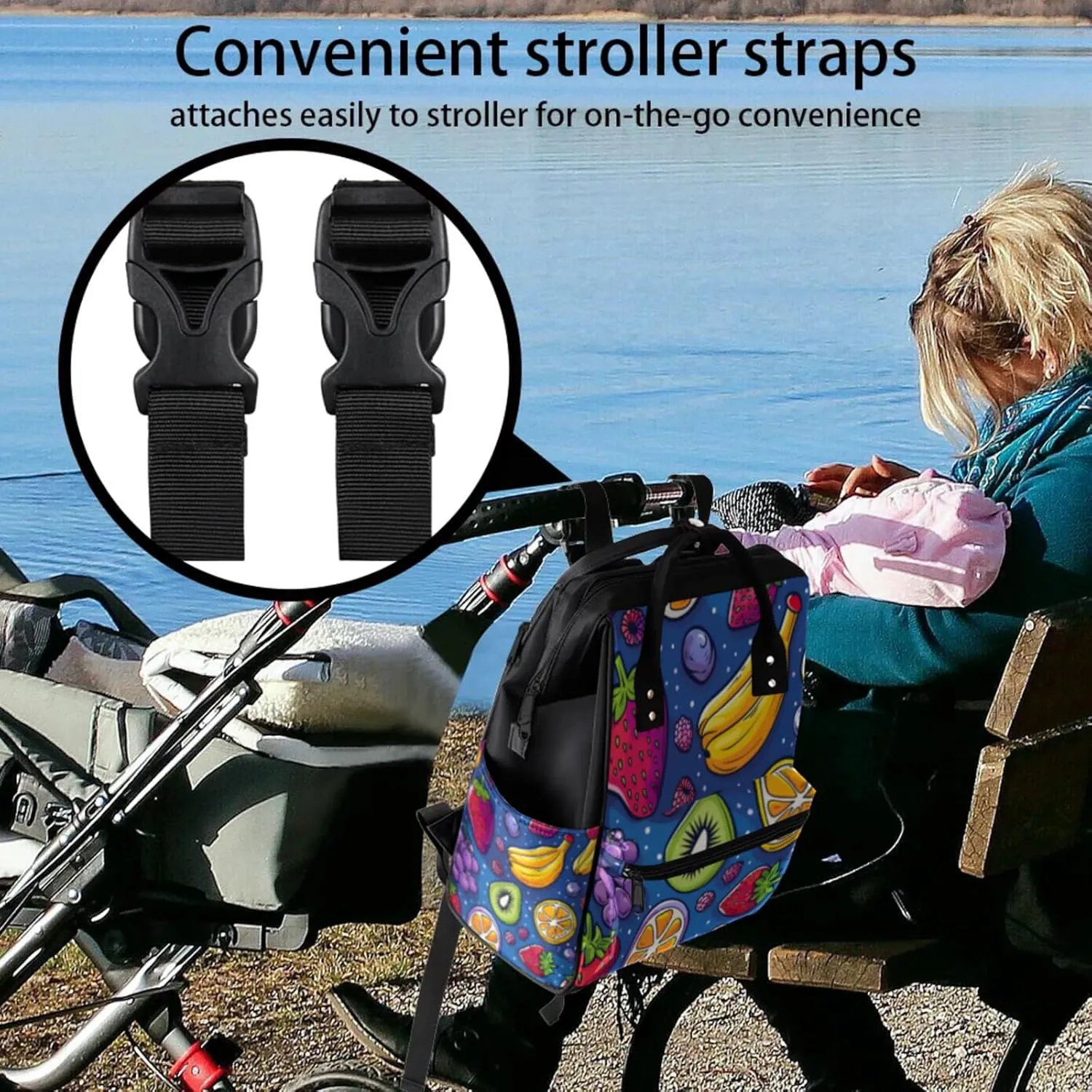 Tavisto Cosmic Berry Blast Double Shoulder Mommy Bag for Women, Polyester Large Capacity Diaper Backpack with Multi Pockets, Waterproof Adjustable Straps Diaper Bag for Moms Dads, 11''×7''×15.7''