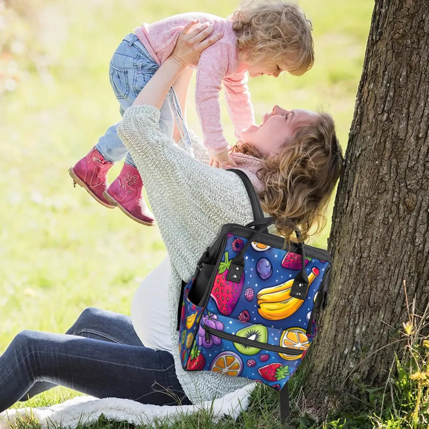 Tavisto Cosmic Berry Blast Double Shoulder Mommy Bag for Women, Polyester Large Capacity Diaper Backpack with Multi Pockets, Waterproof Adjustable Straps Diaper Bag for Moms Dads, 11''×7''×15.7''