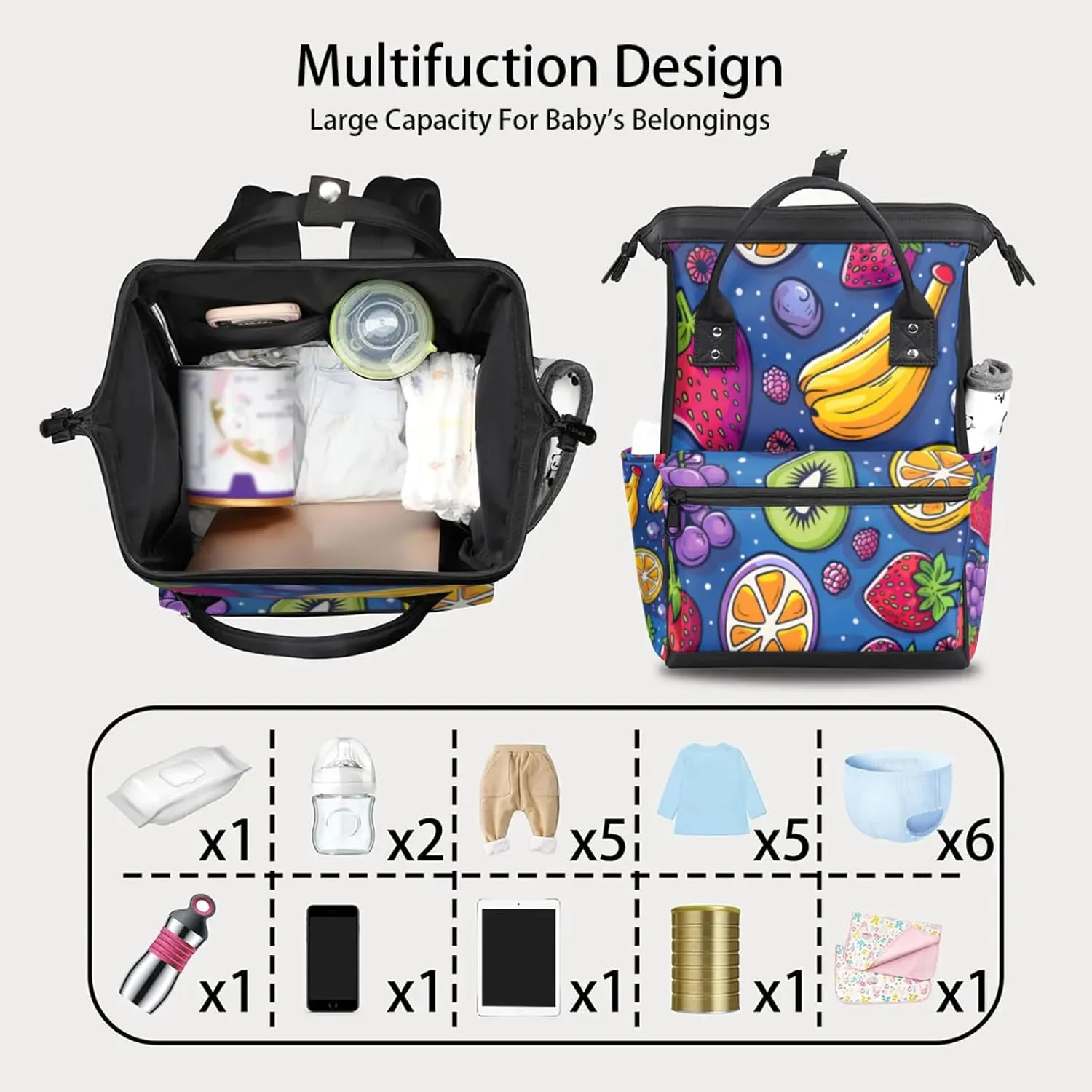 Tavisto Cosmic Berry Blast Double Shoulder Mommy Bag for Women, Polyester Large Capacity Diaper Backpack with Multi Pockets, Waterproof Adjustable Straps Diaper Bag for Moms Dads, 11''×7''×15.7''