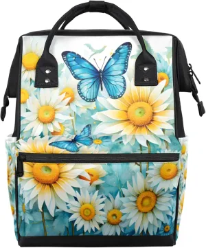 Tavisto Soft Pink Lilies Double Shoulder Mommy Bag for Women, Polyester Large Capacity Diaper Backpack with Multi Pockets, Waterproof Adjustable Straps Diaper Bag for Moms Dads, 11''×7''×15.7''