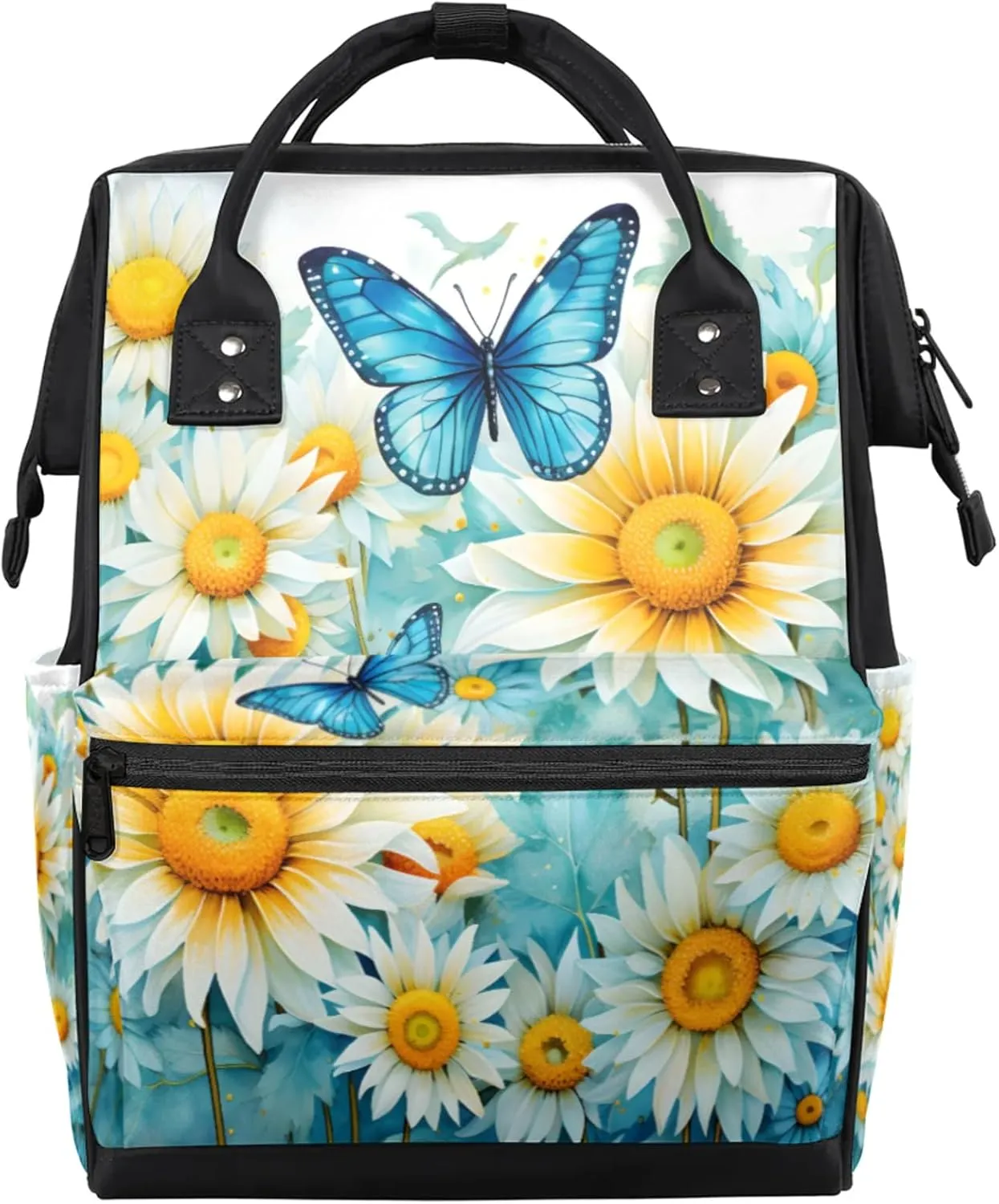 Tavisto Soft Pink Lilies Double Shoulder Mommy Bag for Women, Polyester Large Capacity Diaper Backpack with Multi Pockets, Waterproof Adjustable Straps Diaper Bag for Moms Dads, 11''×7''×15.7''