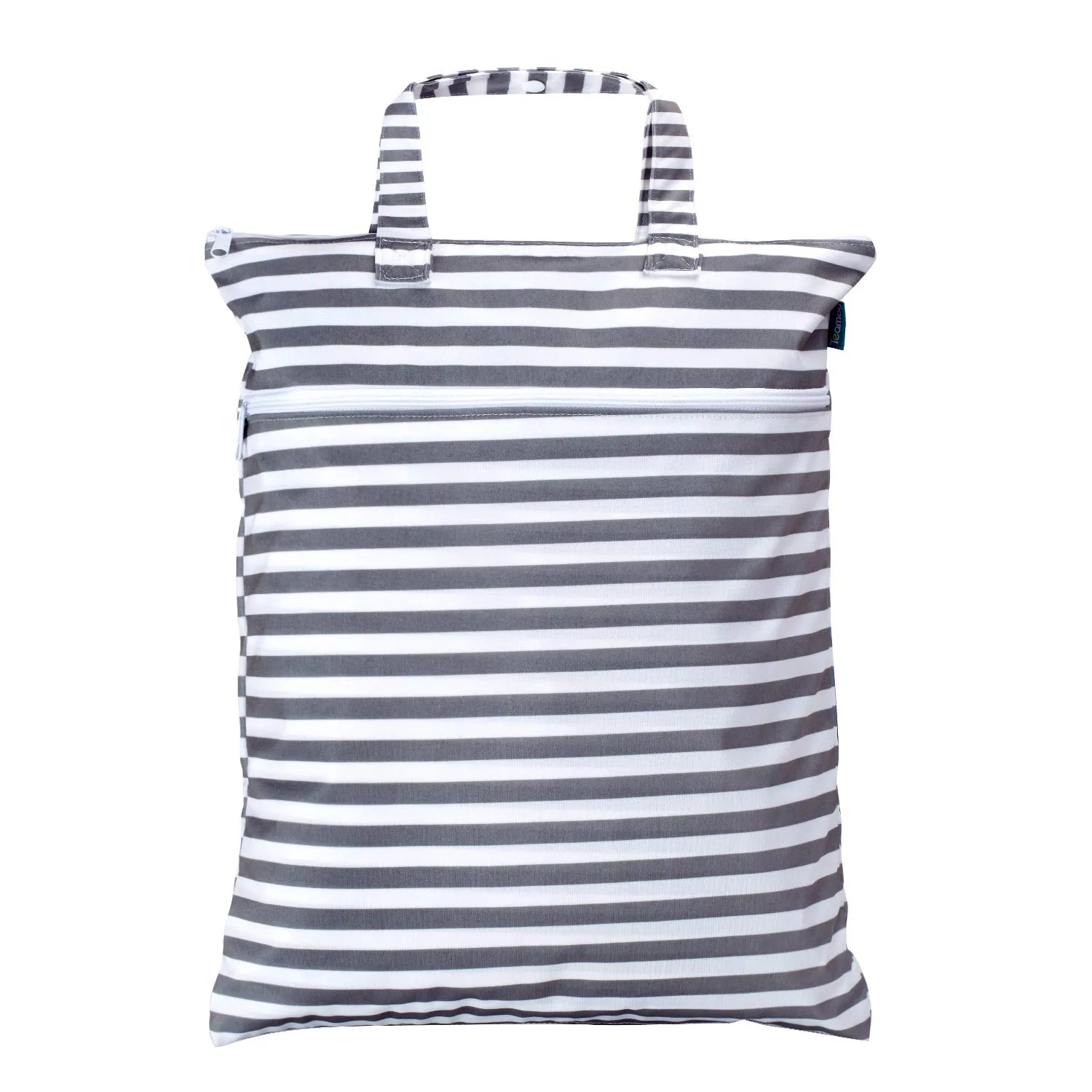 Teamoy Travel Hanging Wet Dry Bag Organizer (17.3 x 13.4 inches) with Two Compartments for Cloth Diaper, Laundry, Swimsuits and More, Easy to Hang Everywhere (M, Gray Strips)