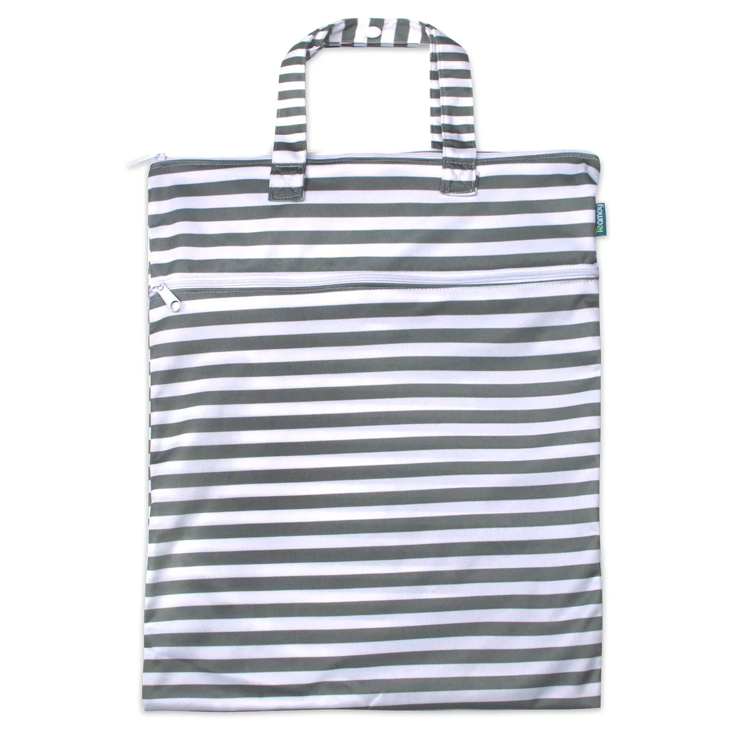 Teamoy Travel Hanging Wet Dry Bag Organizer (17.3 x 13.4 inches) with Two Compartments for Cloth Diaper, Laundry, Swimsuits and More, Easy to Hang Everywhere (M, Gray Strips)