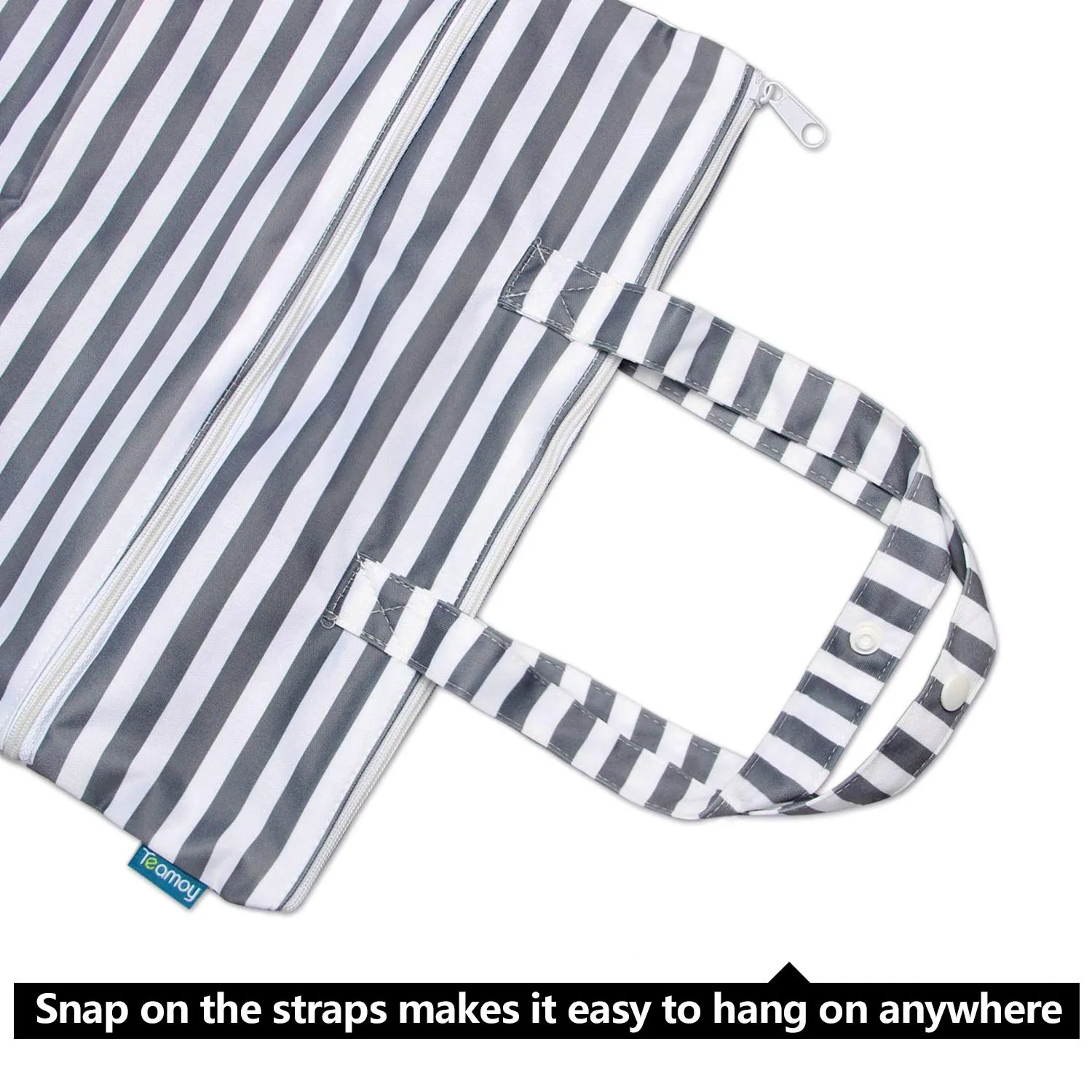 Teamoy Travel Hanging Wet Dry Bag Organizer (17.3 x 13.4 inches) with Two Compartments for Cloth Diaper, Laundry, Swimsuits and More, Easy to Hang Everywhere (M, Gray Strips)