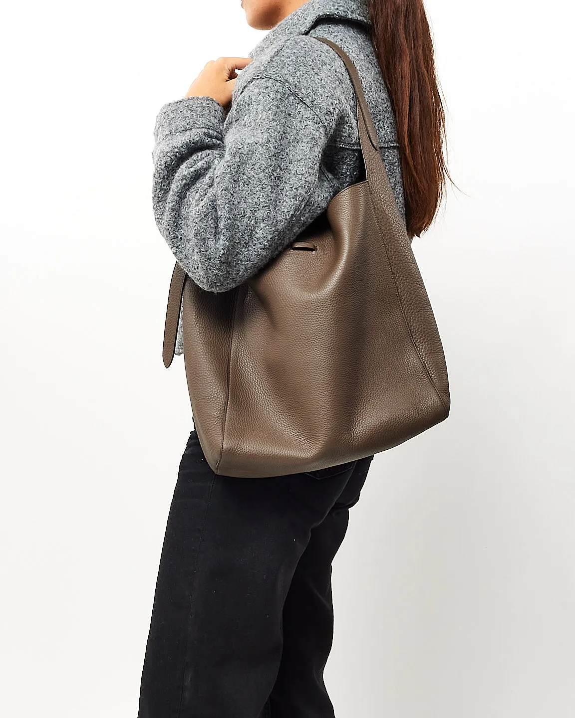 The Row Brown Elephant Pld Grained Leather Blake Hobo Shoulder Bag