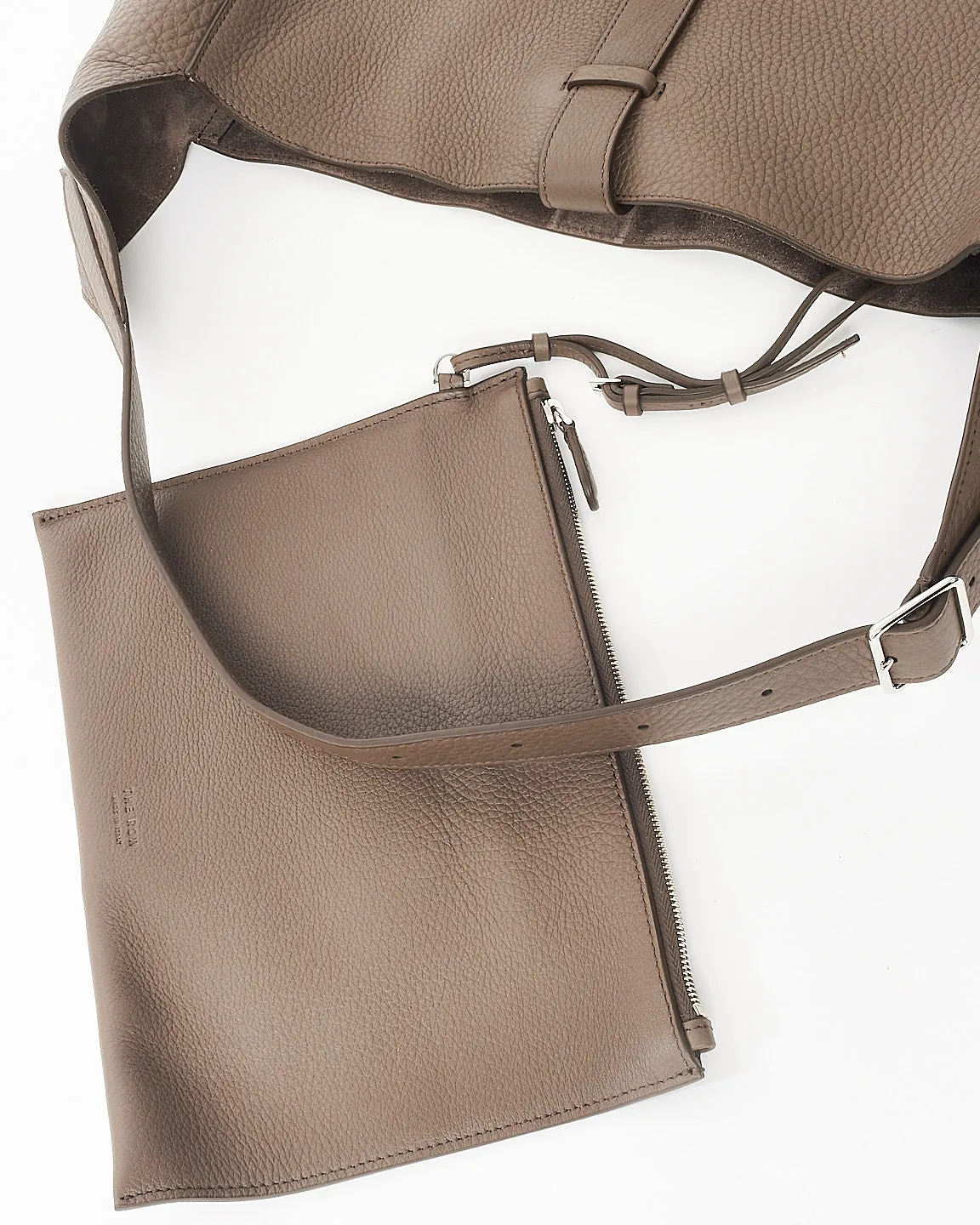 The Row Brown Elephant Pld Grained Leather Blake Hobo Shoulder Bag