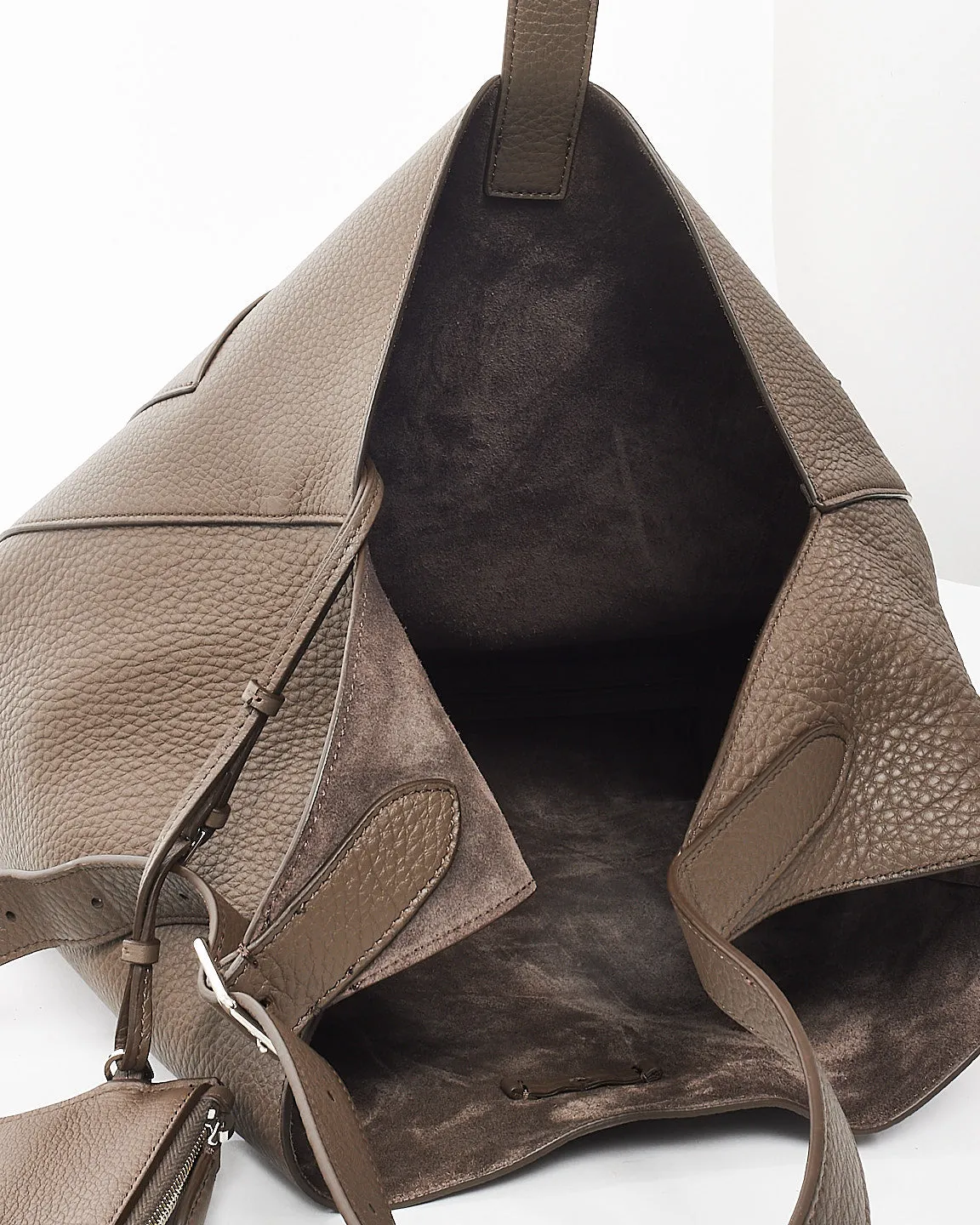 The Row Brown Elephant Pld Grained Leather Blake Hobo Shoulder Bag