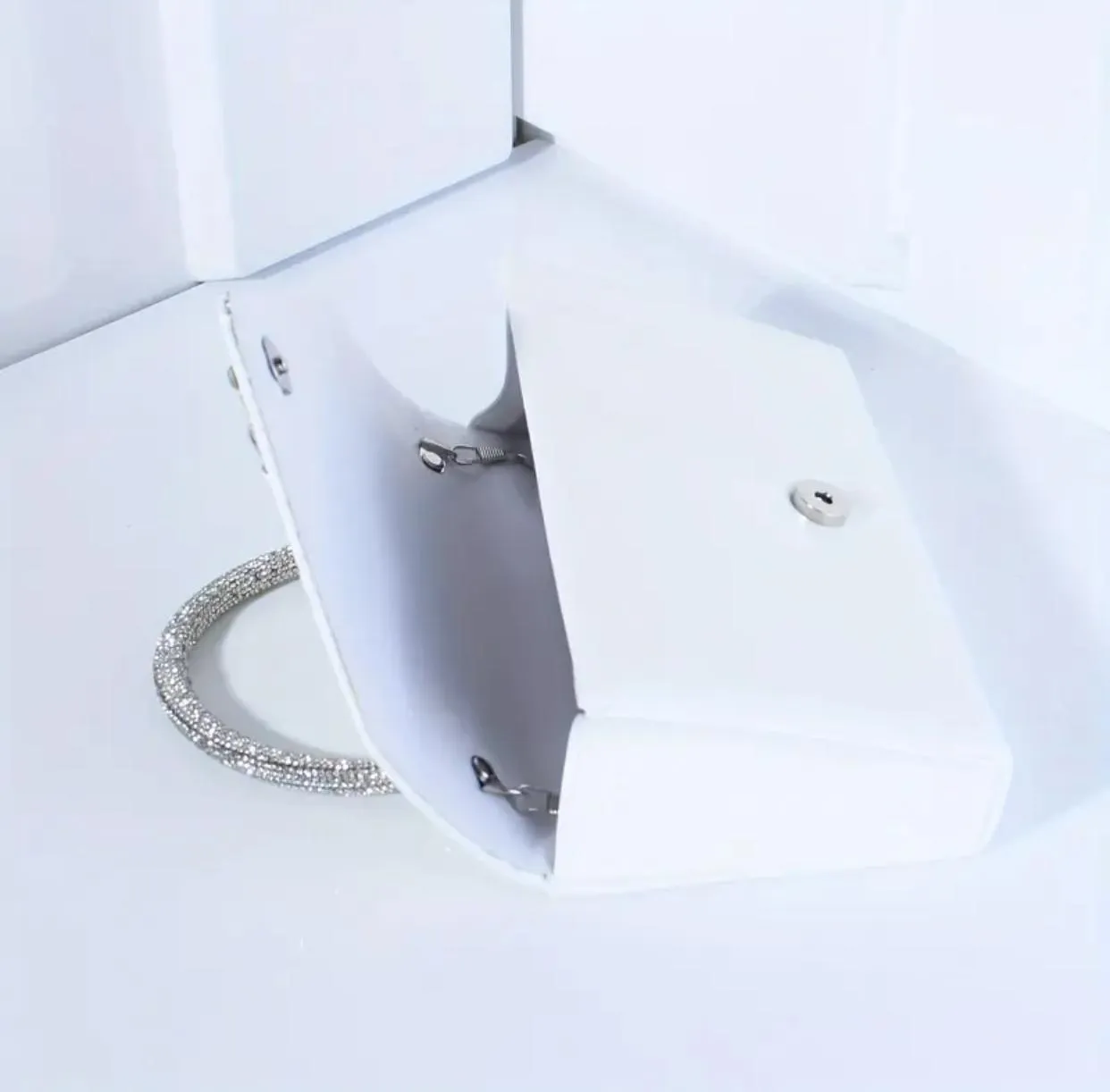 The White Pleated Rhinestone Clutch Bag