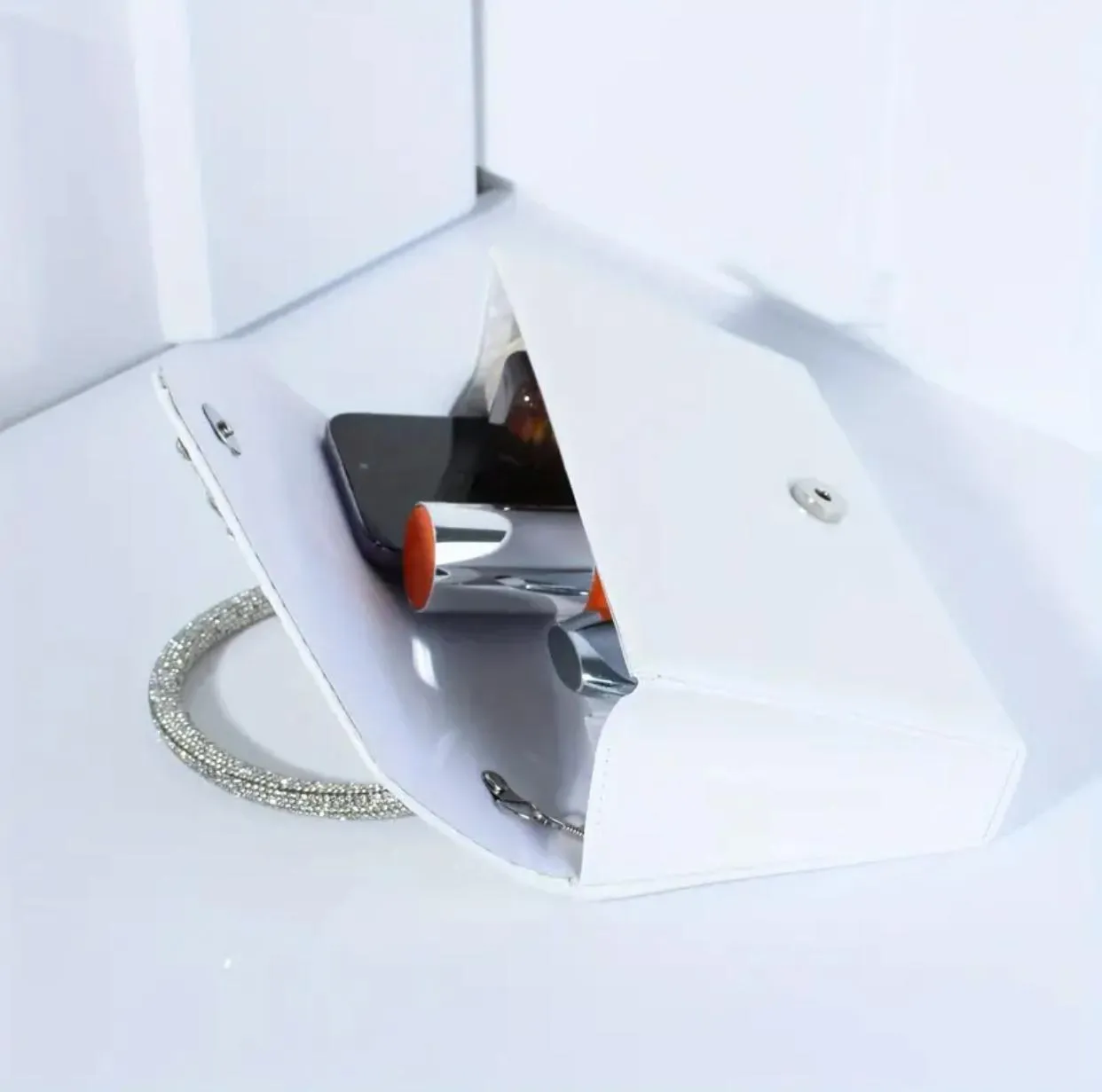 The White Pleated Rhinestone Clutch Bag