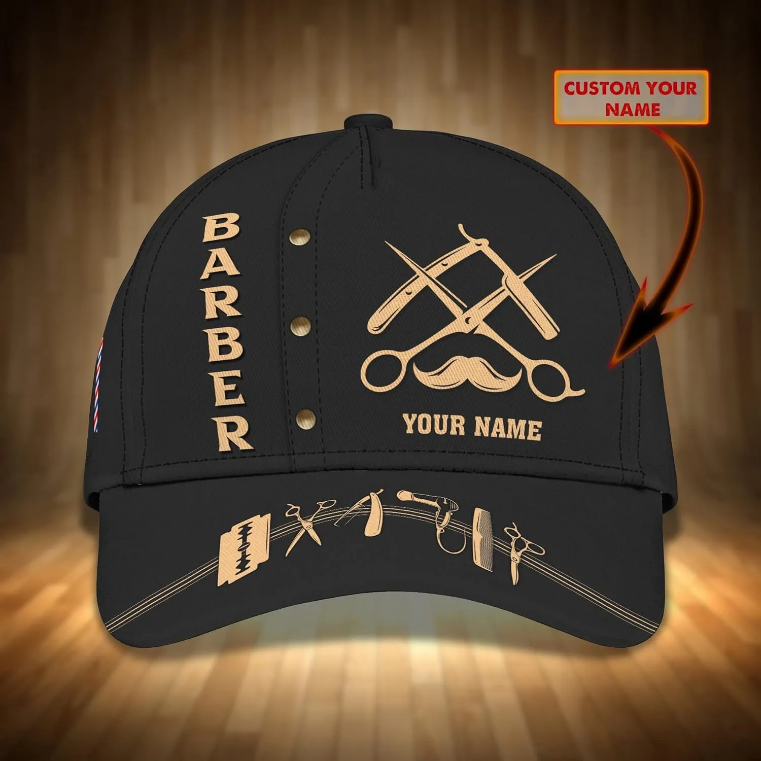 ThuhaTree Store Personalized Barber Shop Barber Tools Black Classic Baseball Cap - Classic 3D Cap