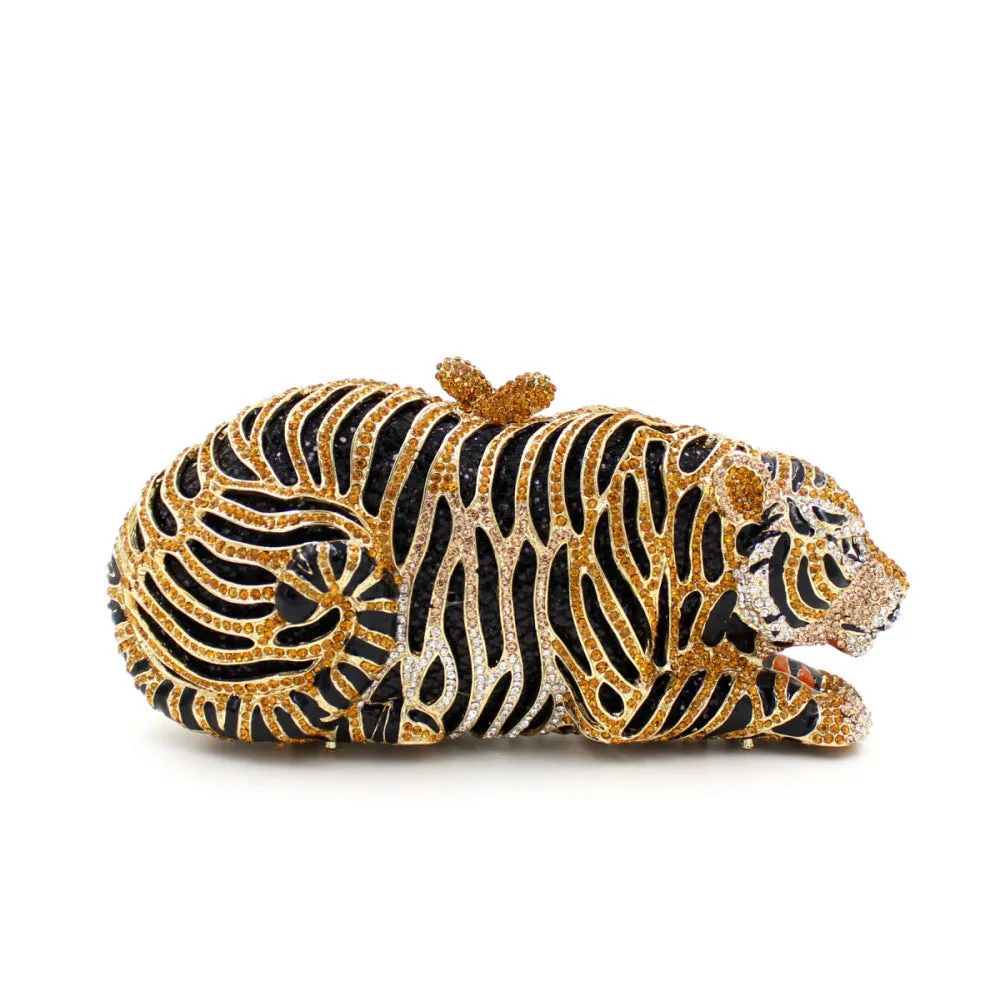 Tiger Sparkling Evening Clutch Bags with Chain