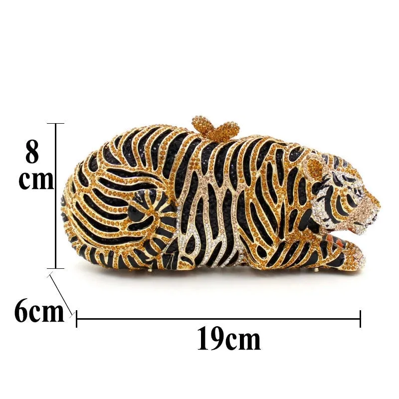 Tiger Sparkling Evening Clutch Bags with Chain