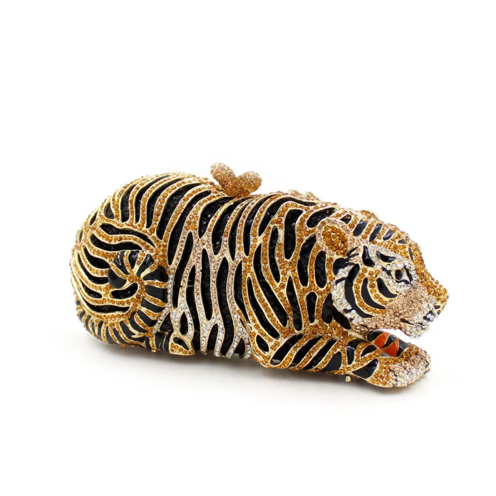 Tiger Sparkling Evening Clutch Bags with Chain