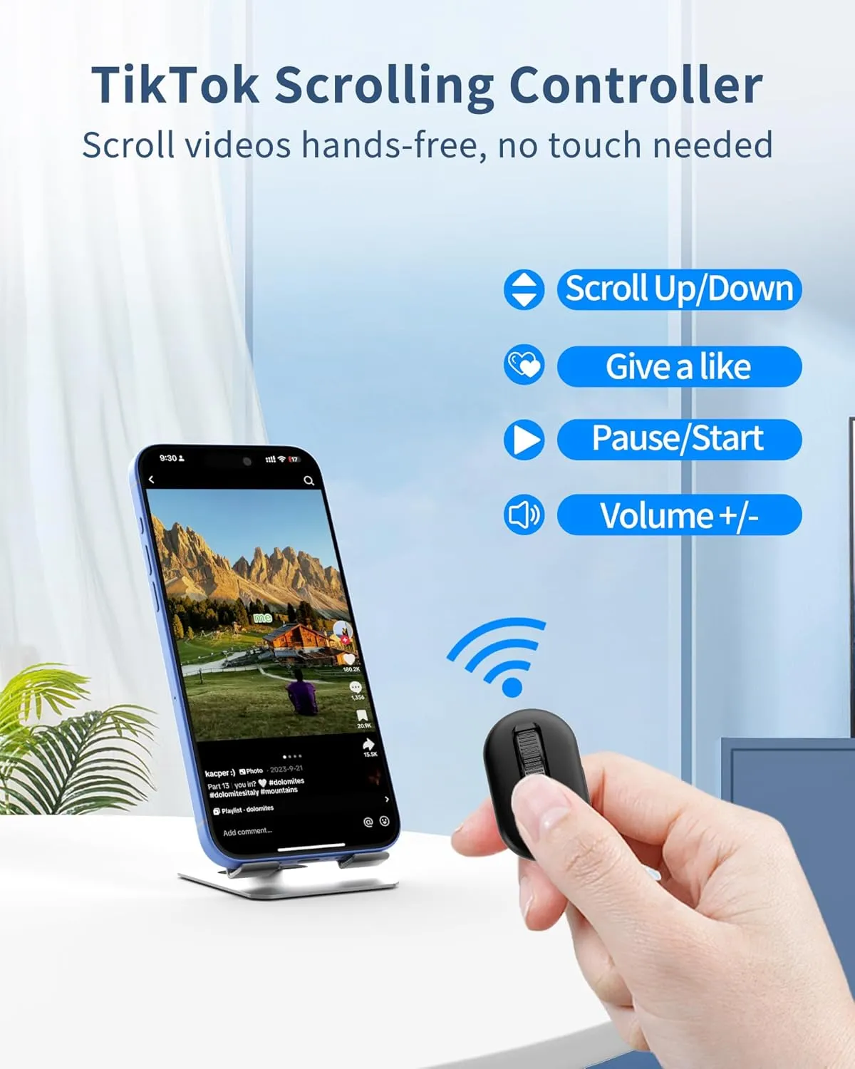 TikTok Scrolling Ring, Page Turner for iPhone iPad, Wireless Bluetooth Camera Remote Control, Compatible with iOS, Android Phones, Tablets - Black