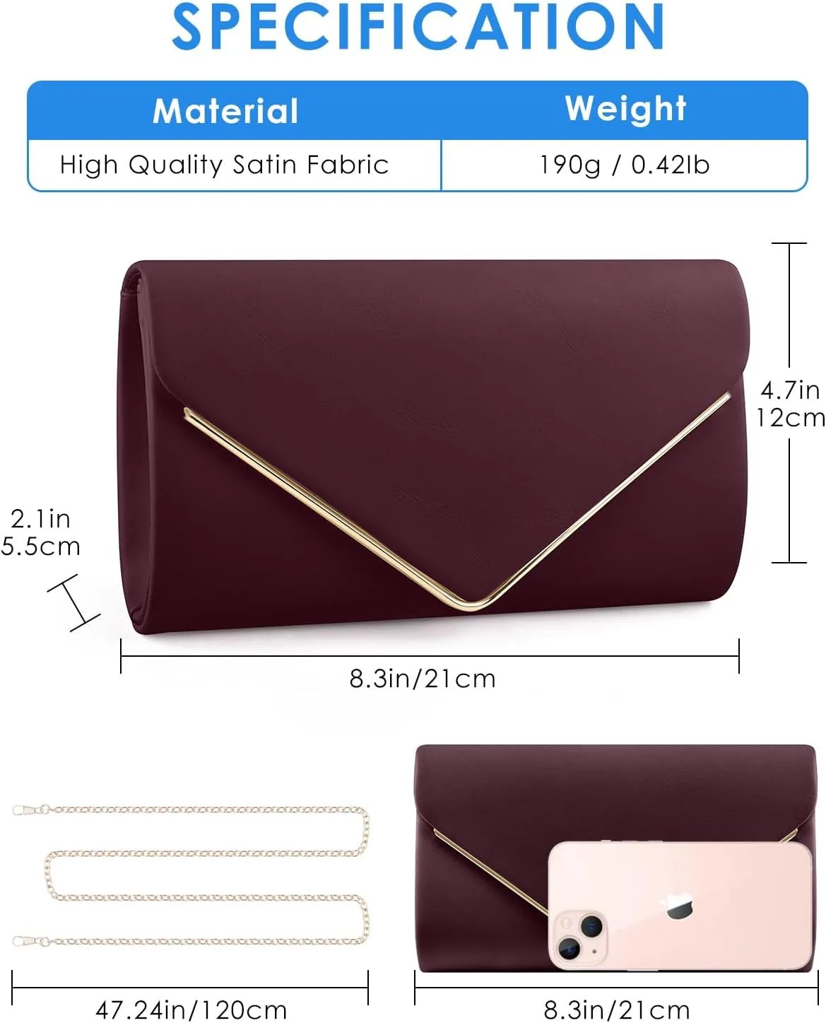 TINDTOP Evening Clutch Purses for Women Handbags for Formal Wedding Party Cocktail Prom Crossbody Shoulder Envelope Bag