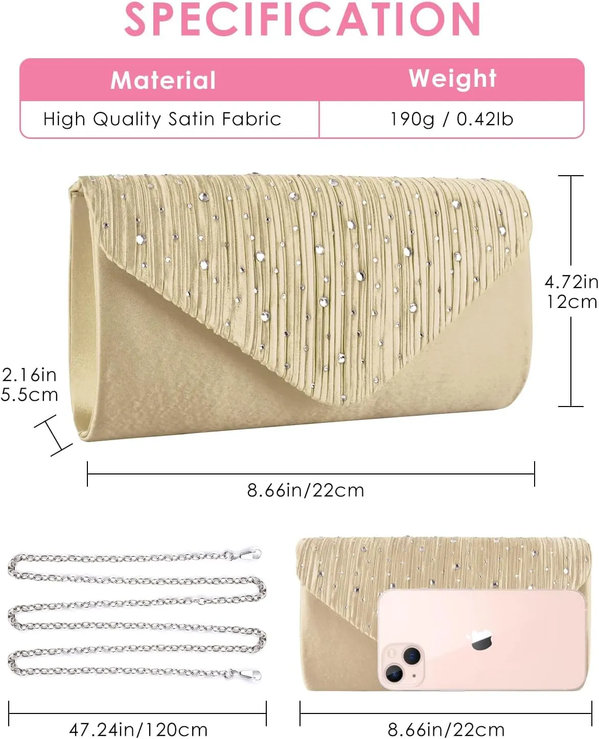 TINDTOP Evening Clutch Purses for Women Handbags for Formal Wedding Party Cocktail Prom Crossbody Shoulder Envelope Bag