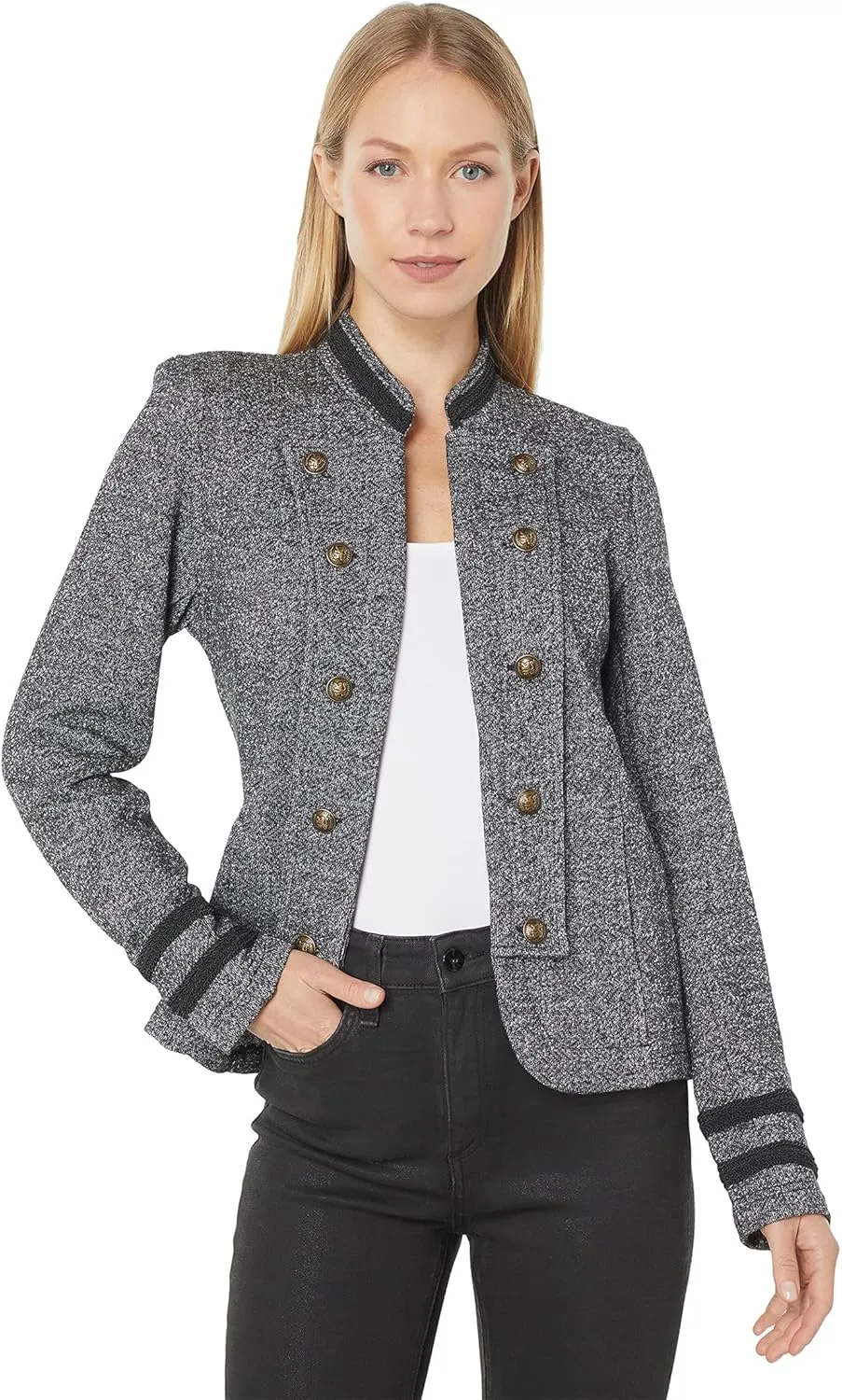Tommy Hilfiger Women's Classic Tommy Open Front Band Jacket, Black Multi, X-Small