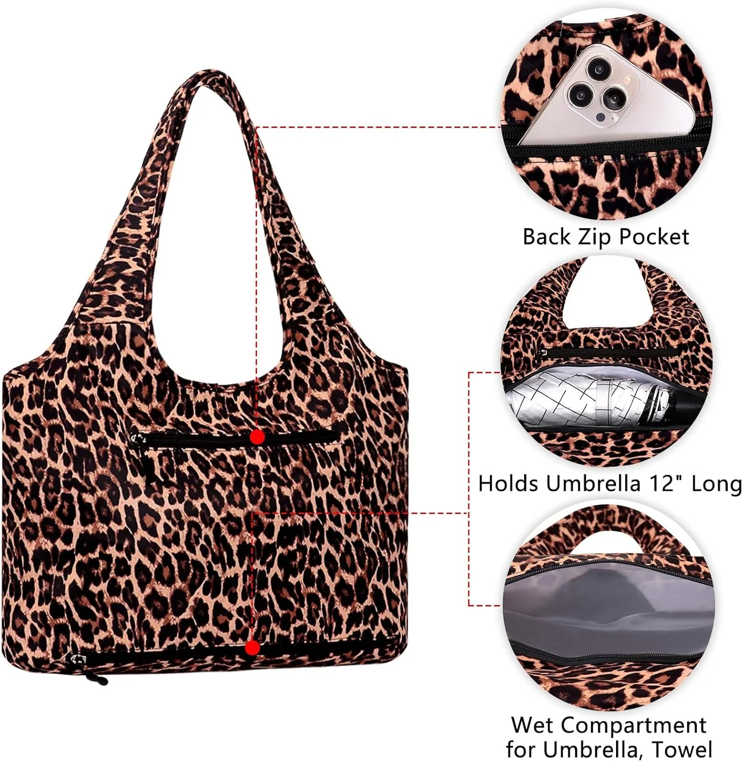 Tote Bag for Women with Wet Umbrella Compartment 13.3” Laptop Sleeve Zipper Shoulder Purse for Work/Shopping/Nursing