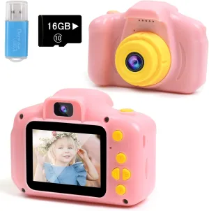Toys for 4-6 Year Old Girls,Kids Camera Compact for Child Little Hands, Smooth Shape Toddler Selfie Camera,Best Birthday Gifts for 4 5 6 7 8 9 Year Old Girls with 16GB Memory Card by Rindol
