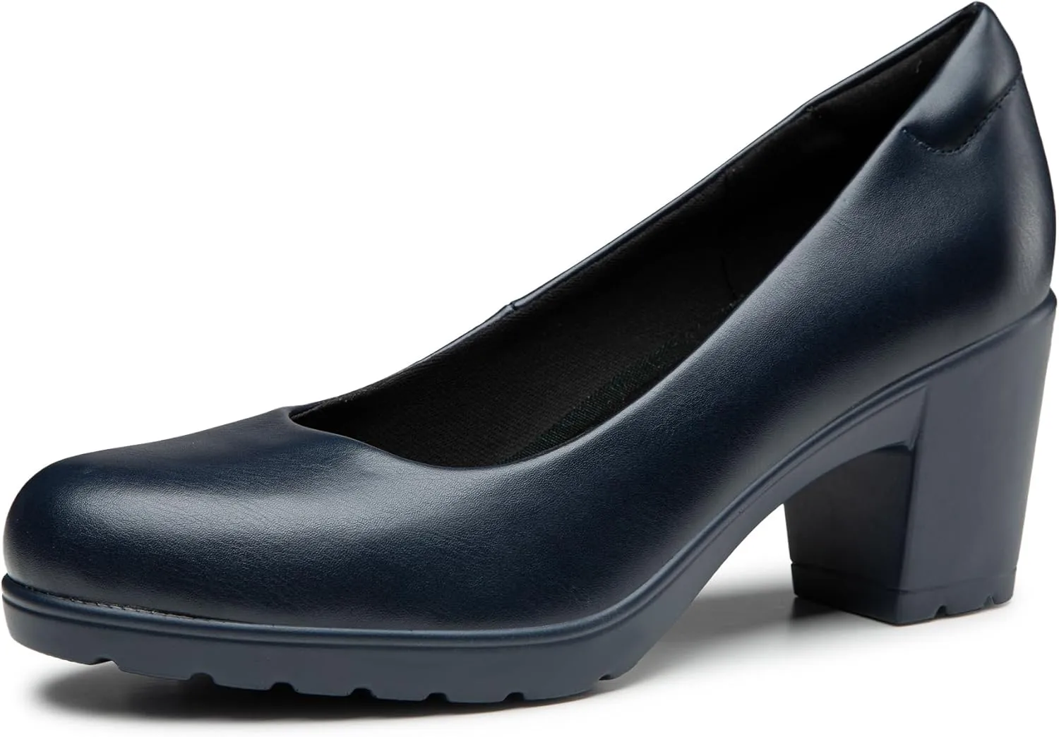 Trary Women's Chunky Low Block Heels Slip on Pumps,Comfortable Classic Closed Round Toe Work Dress Wedding Office Lady Pumps Shoes
