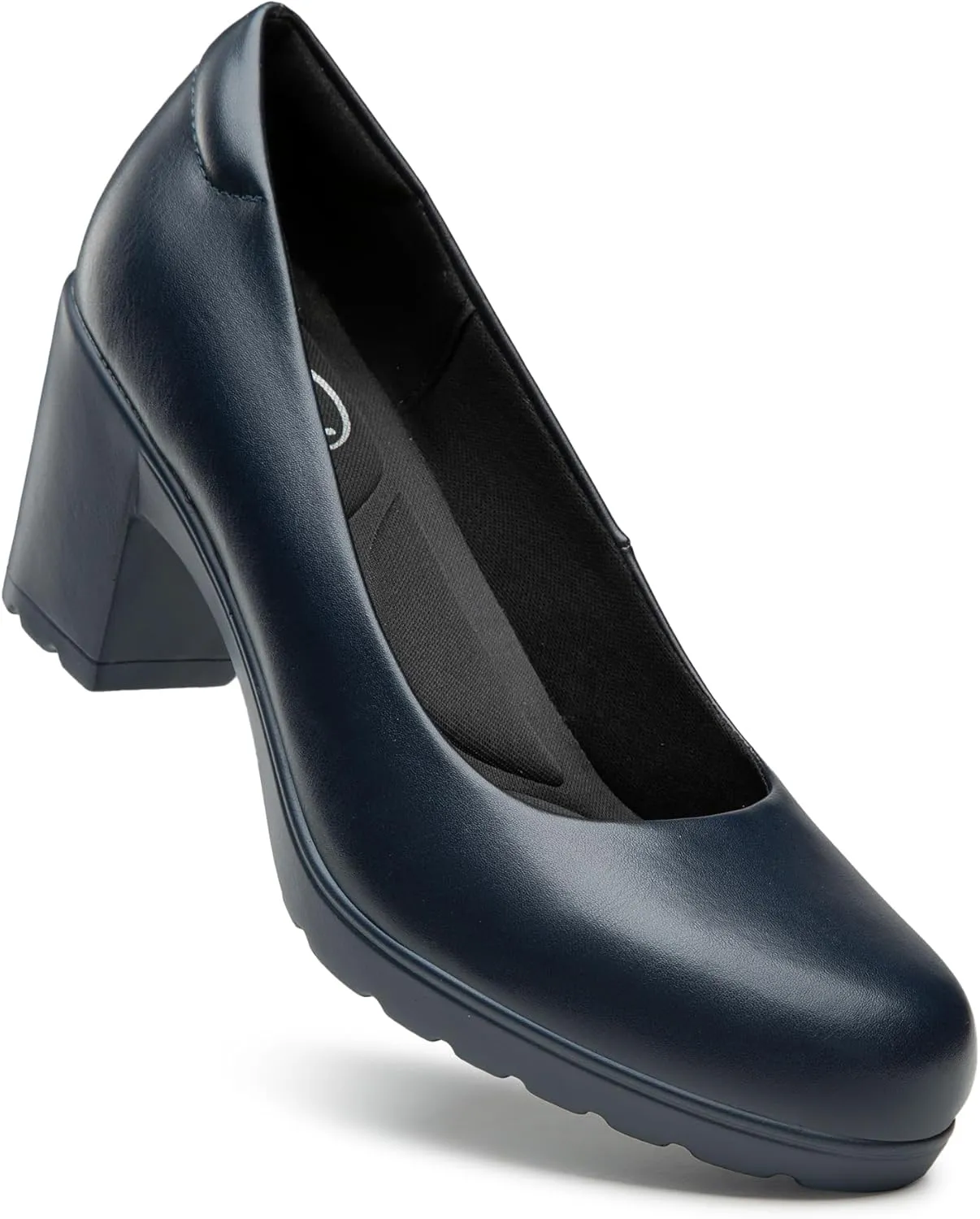 Trary Women's Chunky Low Block Heels Slip on Pumps,Comfortable Classic Closed Round Toe Work Dress Wedding Office Lady Pumps Shoes
