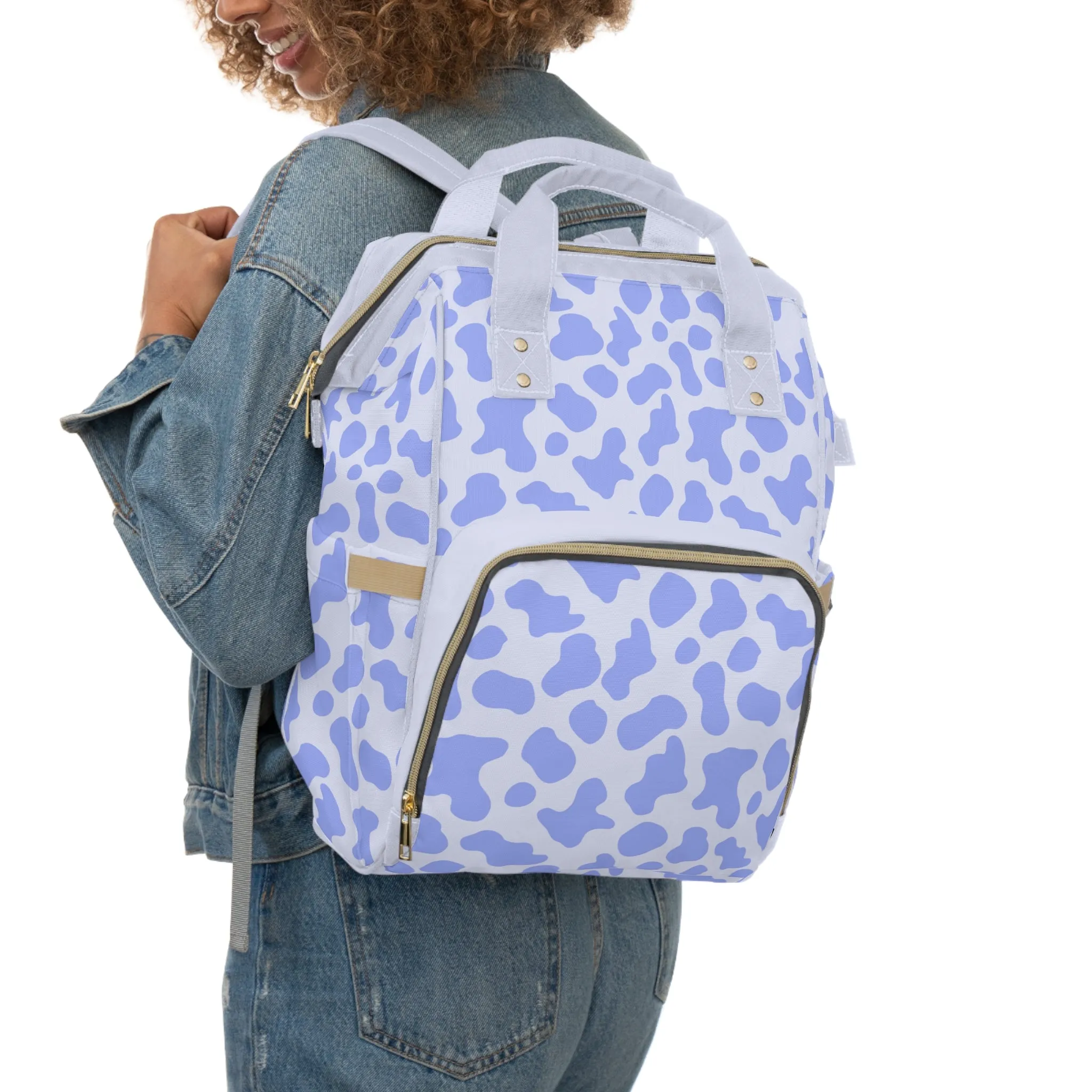Trendy Cow Print Diaper Backpack - Durable Baby Bag with Unique Cow Pattern, Spacious Nappy Bag for Fashion-Forward Parents