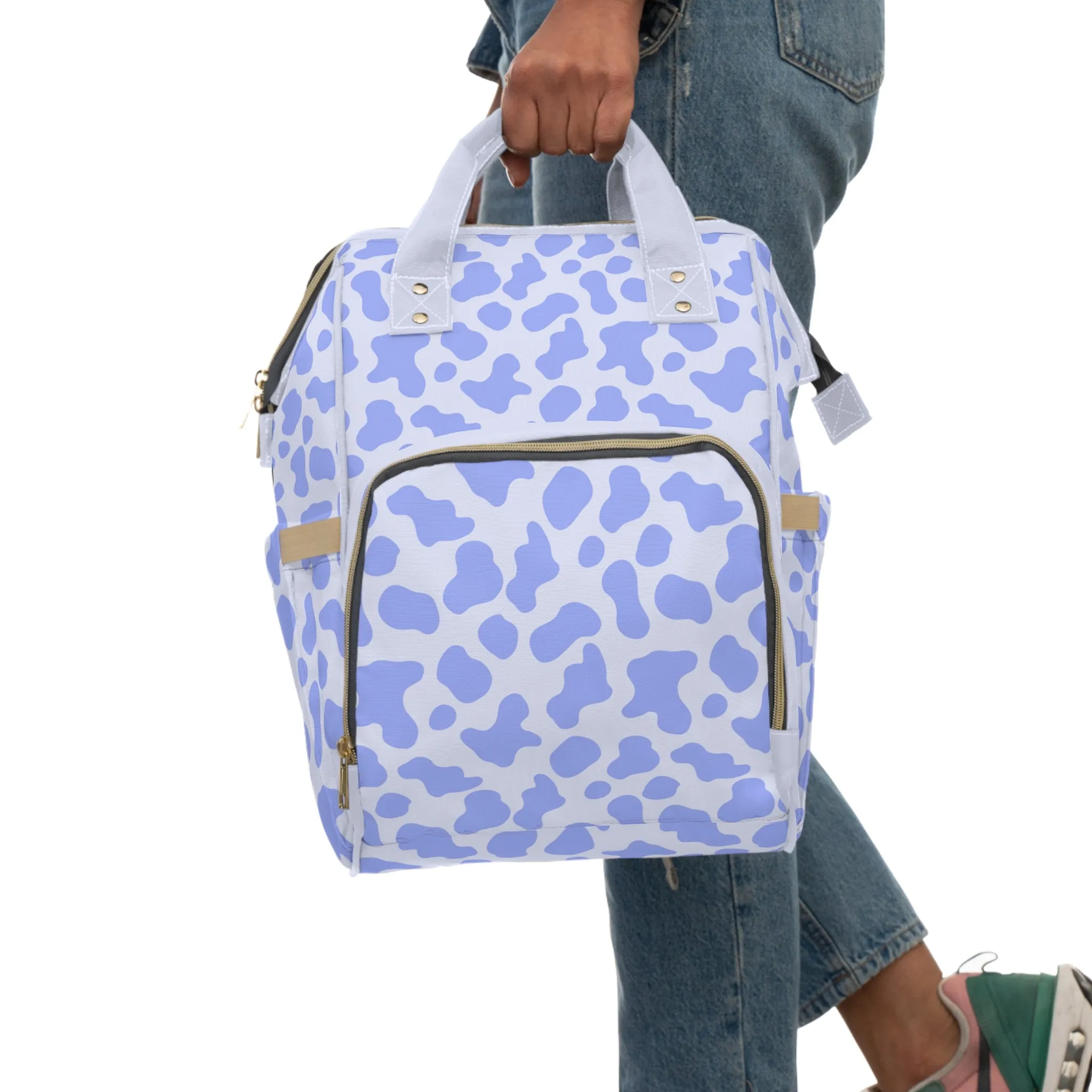 Trendy Cow Print Diaper Backpack - Durable Baby Bag with Unique Cow Pattern, Spacious Nappy Bag for Fashion-Forward Parents