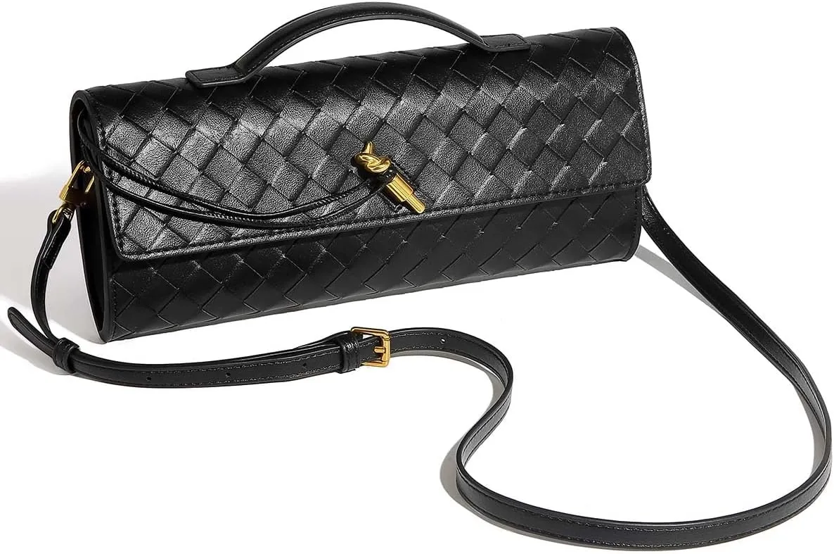 Trendy Woven Evening Clutch Purses for Women Evening Bags Handbags PU Leather Purse with Removable Shoulder Strap Bag
