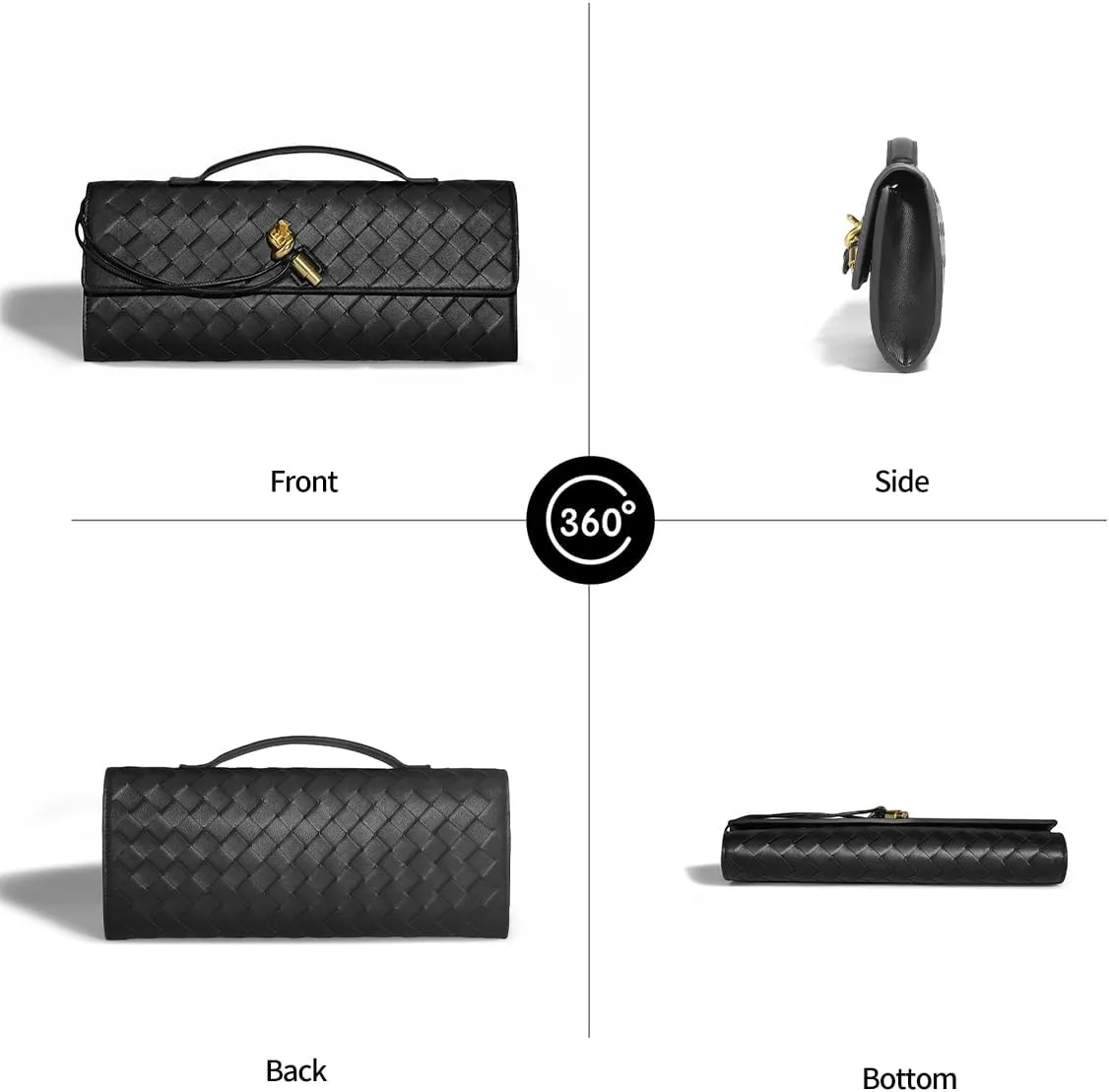 Trendy Woven Evening Clutch Purses for Women Evening Bags Handbags PU Leather Purse with Removable Shoulder Strap Bag