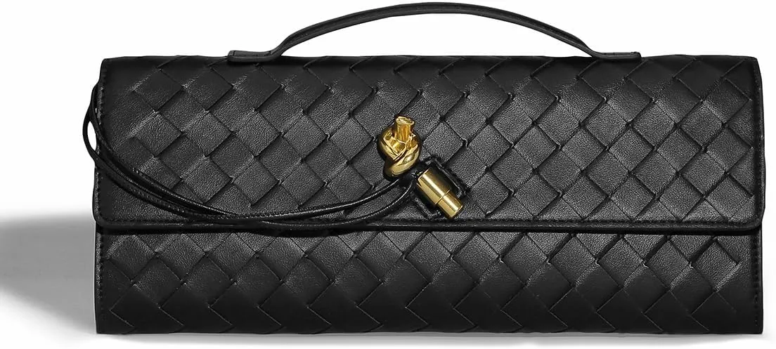 Trendy Woven Evening Clutch Purses for Women Evening Bags Handbags PU Leather Purse with Removable Shoulder Strap Bag