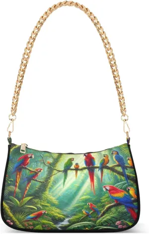 Tropical Rainforest Parrots Shoulder Bag Clutch Purses for Women Tote Handbag Chain Small Purses with Zipper Closure Gift