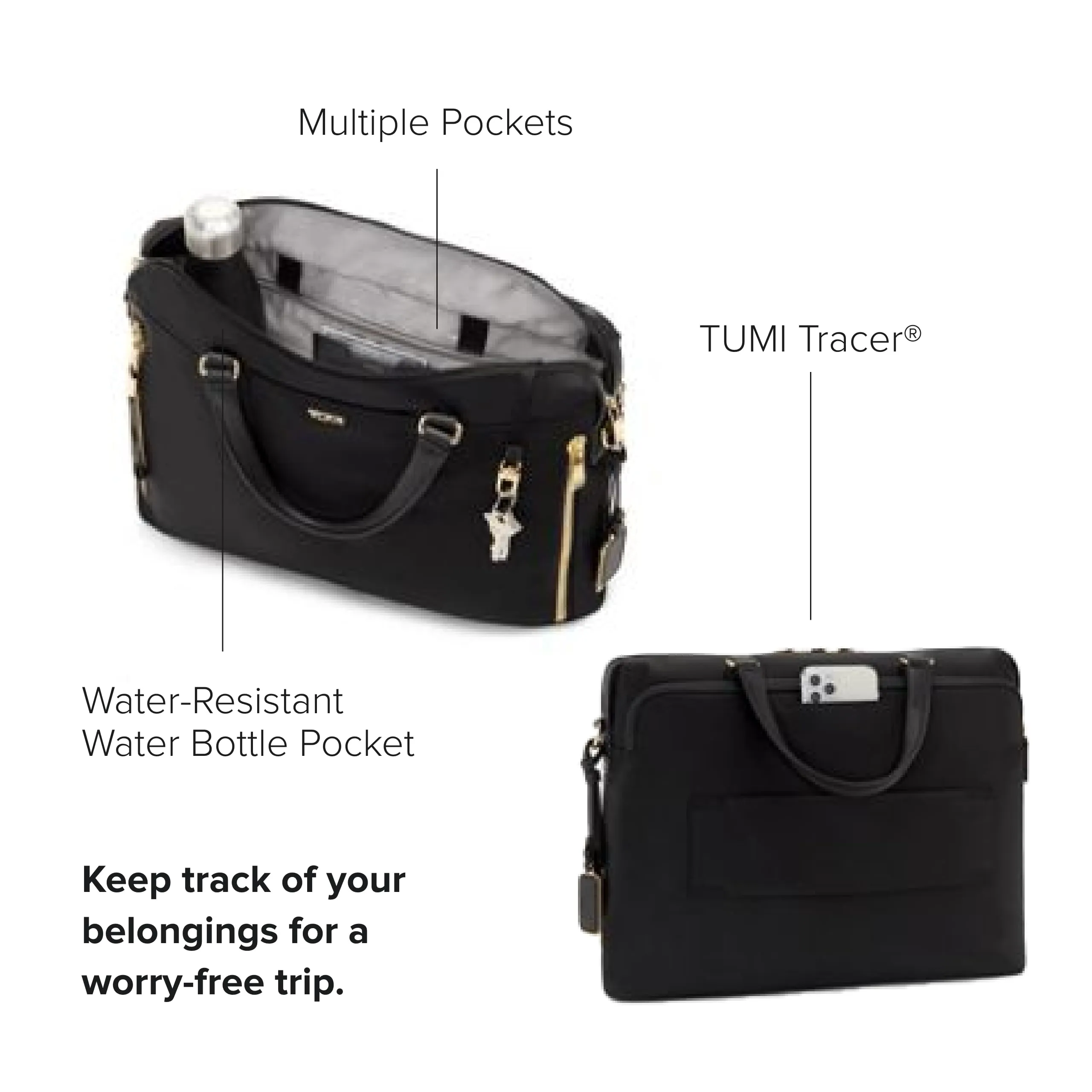 TUMI - Voyageur Kendallville Brief - Briefcase for Women & Men - Zip Entry To Padded Laptop Compartment - Fits a 14" Screen - Black/Gold