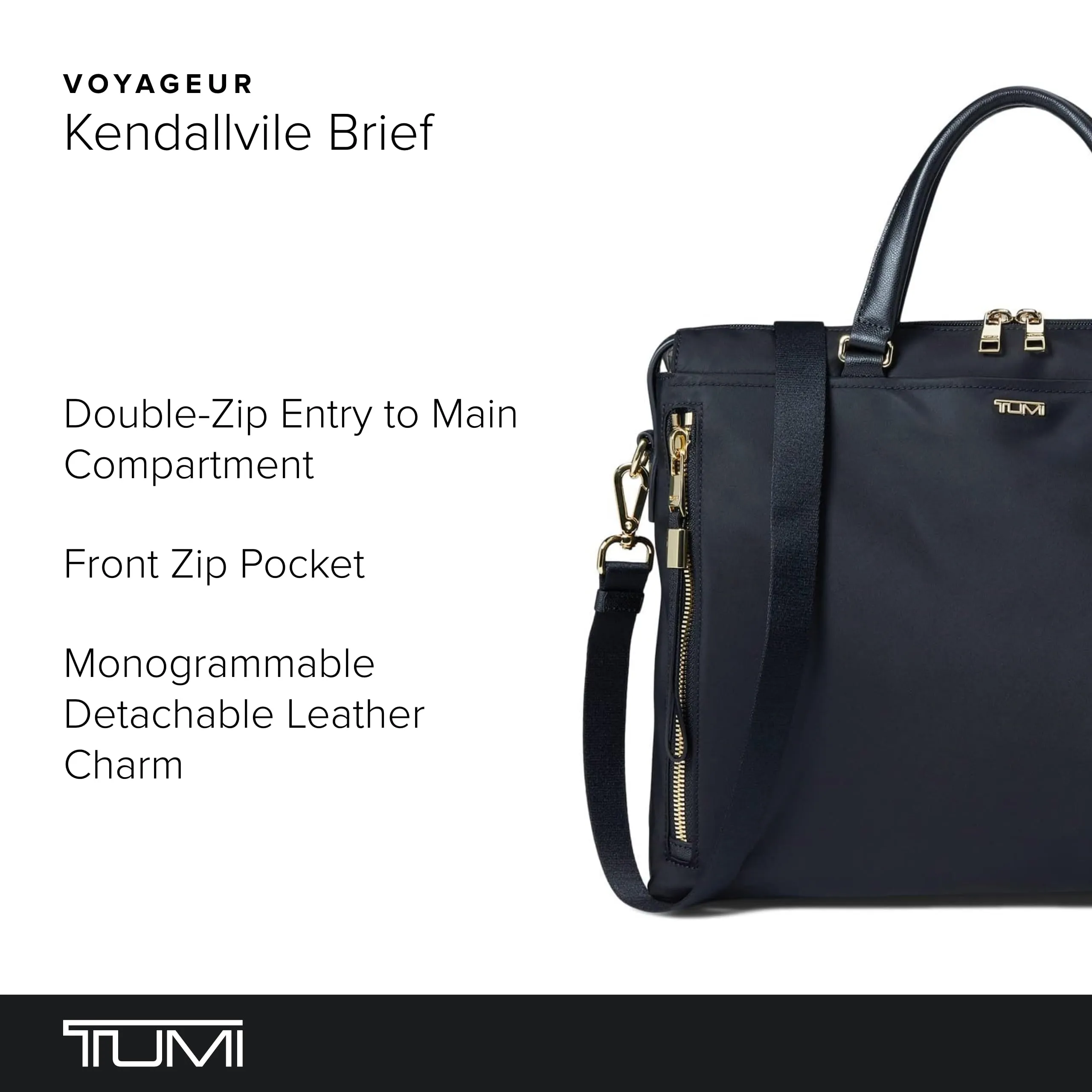 TUMI - Voyageur Kendallville Brief - Briefcase for Women & Men - Zip Entry To Padded Laptop Compartment - Fits a 14" Screen - Black/Gold
