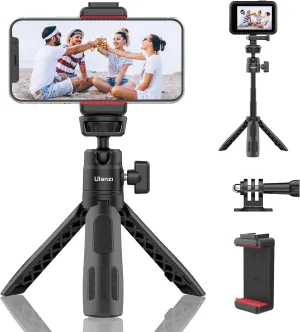ULANZI M12 Extendable Selfie Stick for Action Camera, Portable Vlog Cell Phone Tripod Stand with Phone Mount Action Camera Adapter, Mini Hand Grip Compatible with Hero 13/12/11/10/9/8/7/6/5 Smartphone