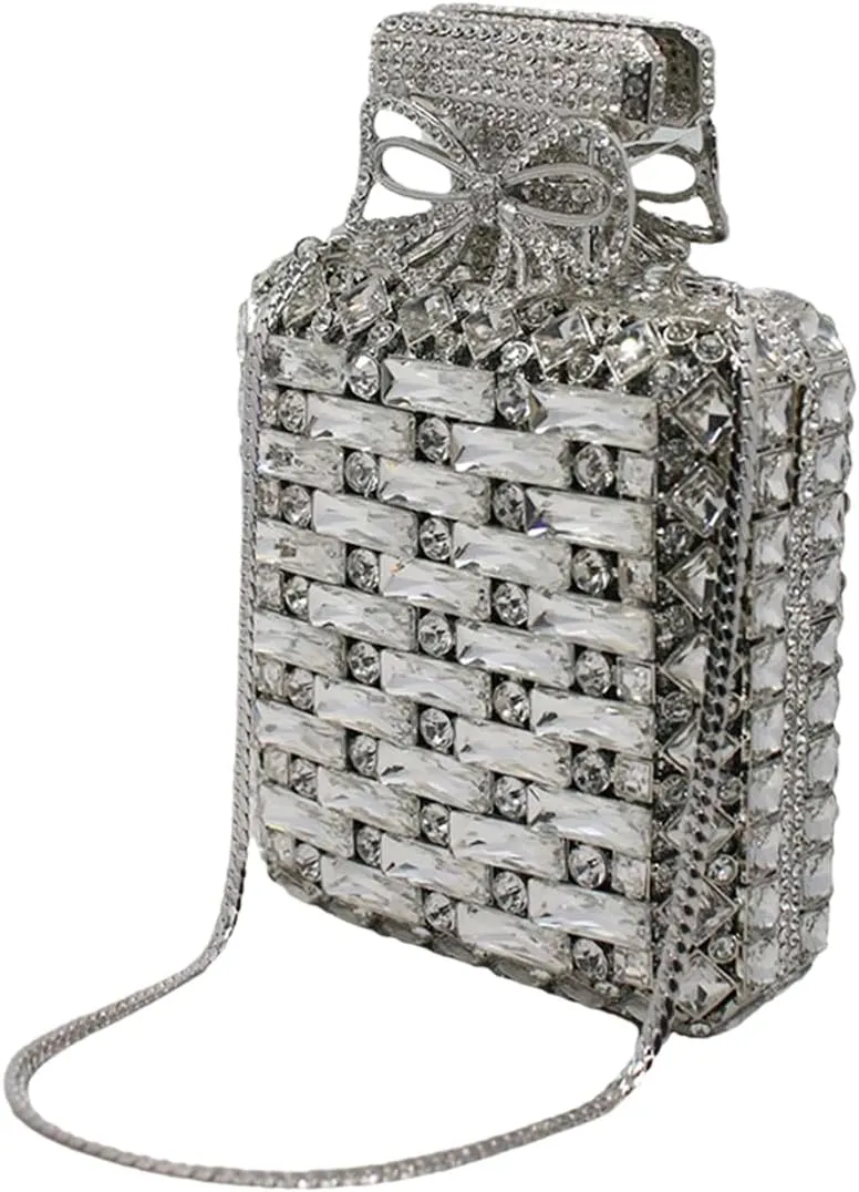 UMREN Women's Perfume Shaped Rhinestone Clutch Purses Sparkly Diamond Box Evening Bag Glitter Party Wedding Handbag