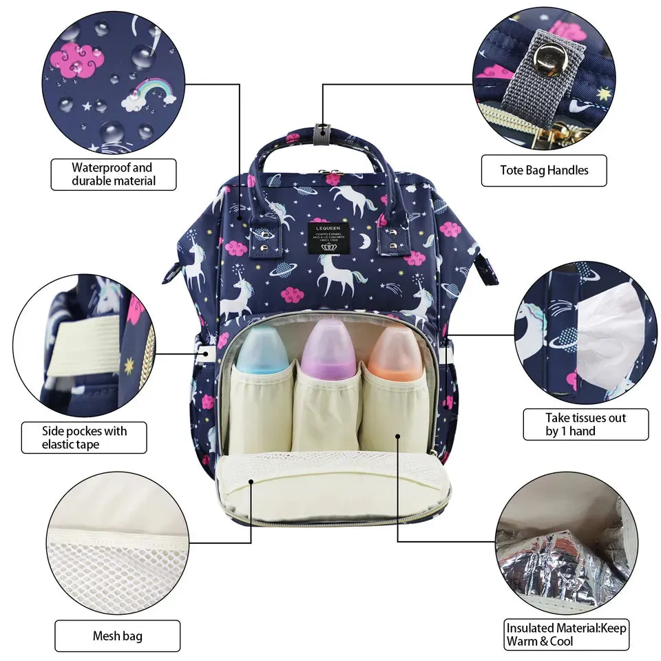 Unicorn Diaper Backpack Navy Blue