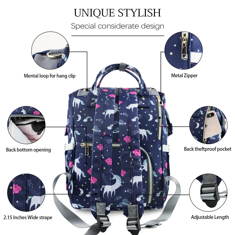 Unicorn Diaper Backpack Navy Blue