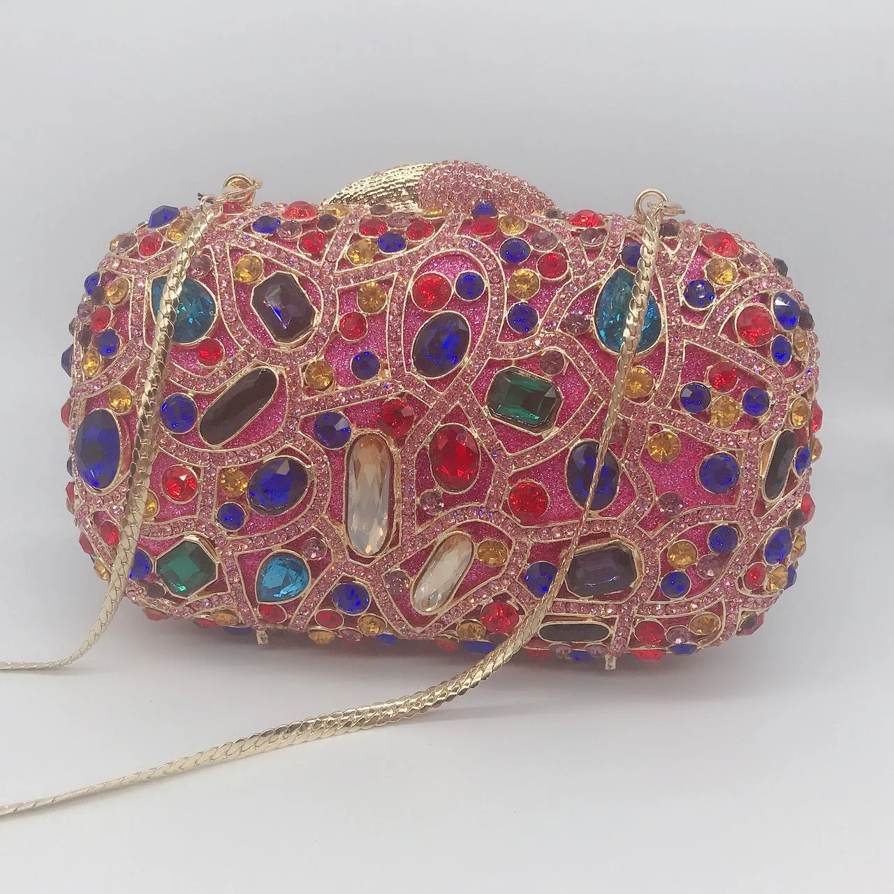 Unique Evening Crystal Clutch Purse with Chain