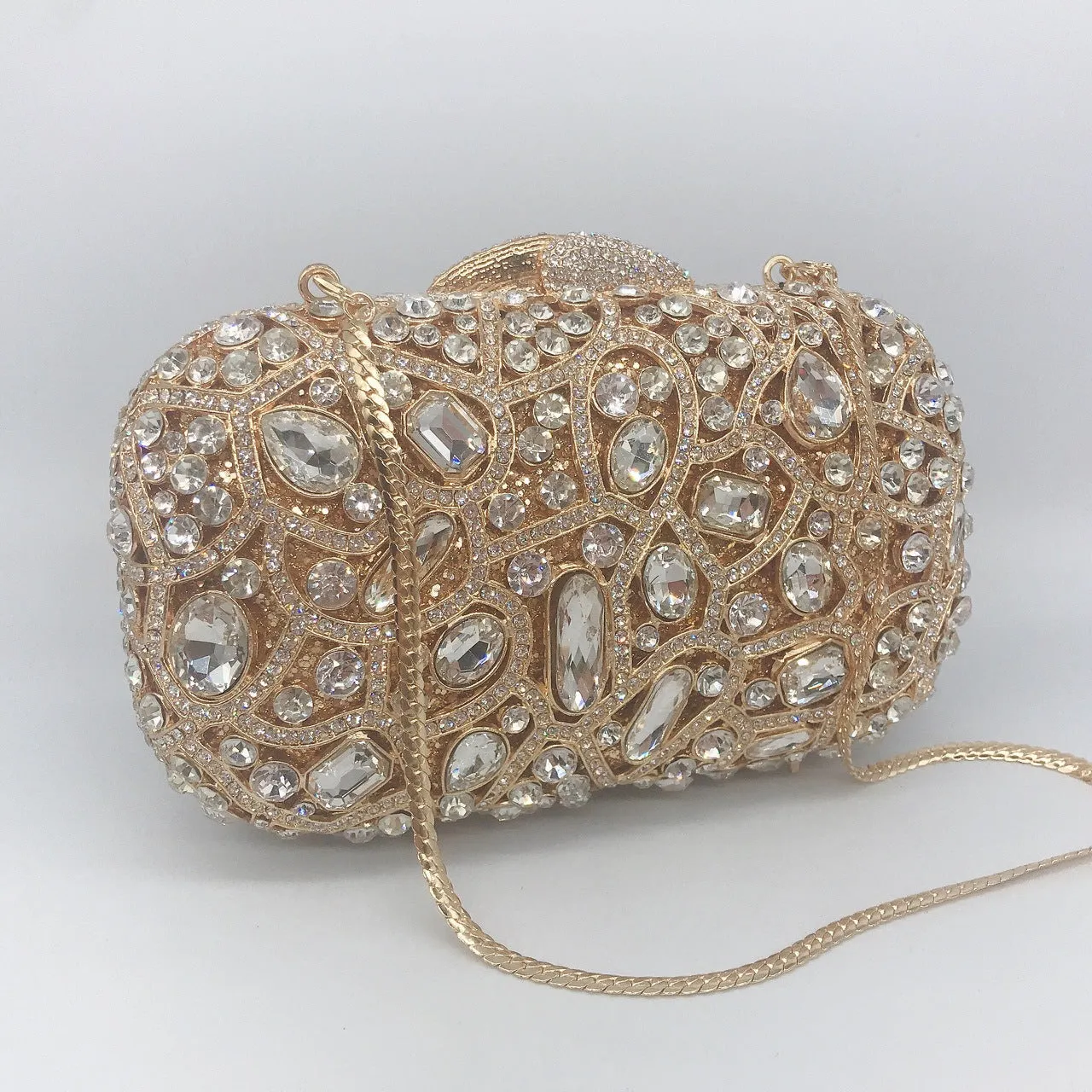 Unique Evening Crystal Clutch Purse with Chain