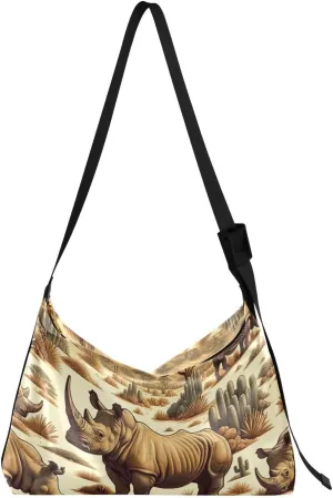 Unisex Shoulder Bag Crossbody Handbag Endangered-rhino-yellow-desert Women Casual Hobo Bag Lightweight PU Leather Tote