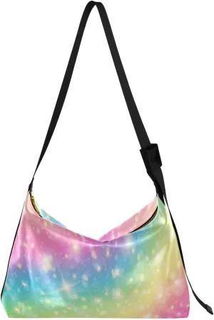 Unisex Shoulder Bag Crossbody Handbag Galaxy-fantasy-pastel-rainbow Women Casual Hobo Bag Lightweight PU Leather Tote