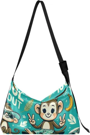 Unisex Shoulder Bag Crossbody Handbag Monkey-cool-delightful-gesture Women Casual Hobo Bag Lightweight PU Leather Tote