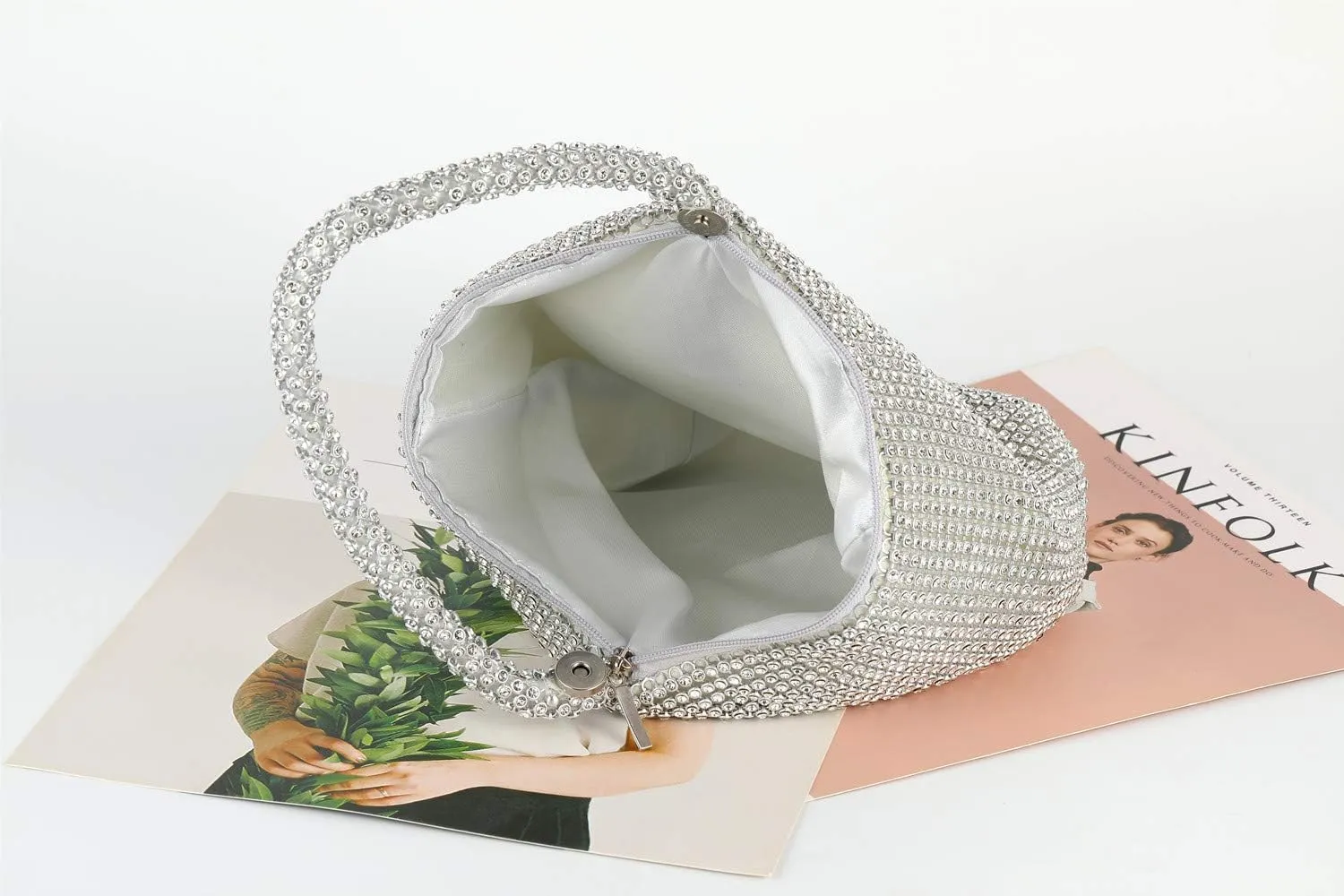 Upgraded Medium Rhinestone Wrist Purse, Women Bling Evening Bag Sparkly Clutch for Prom Night Out Cocktail
