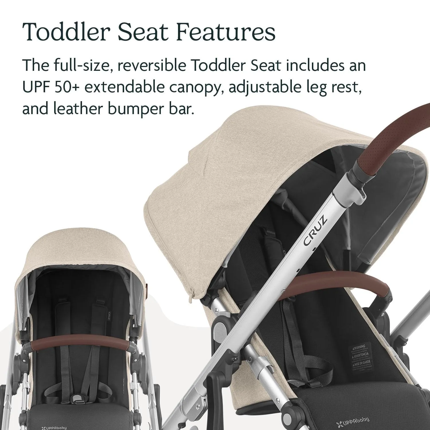 UPPAbaby Cruz V2 Stroller/Full-Featured Stroller with Travel System Capabilities/Toddler Seat, Bumper Bar, Bug Shield, Rain Shield Included/Declan (Oat Mélange/Silver Frame/Chestnut Leather)