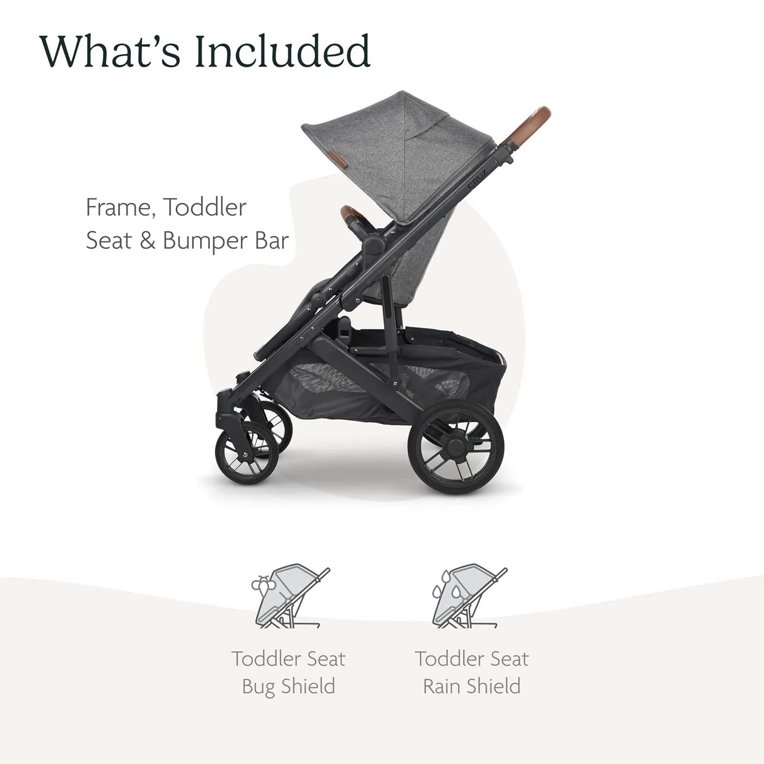 UPPAbaby Cruz V2 Stroller/Full-Featured Stroller with Travel System Capabilities/Toddler Seat, Bumper Bar, Bug Shield, Rain Shield Included/Greyson (Charcoal Mélange/Carbon Frame/Saddle Leather)