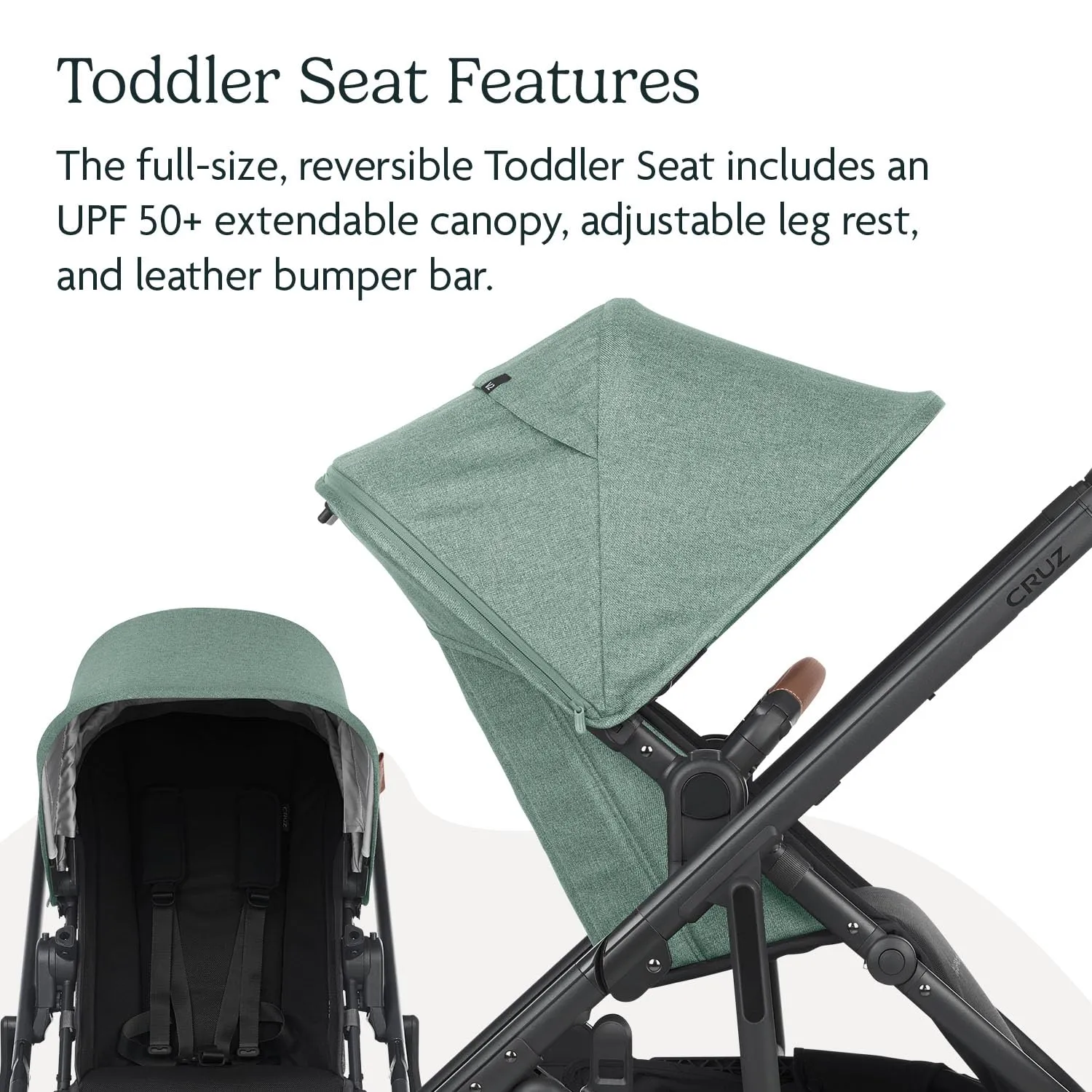 UPPAbaby Cruz V2 Stroller/Full-Featured Stroller with Travel System Capabilities/Toddler Seat, Bumper Bar, Bug Shield, Rain Shield Included/Gwen (Green Mélange/Carbon Frame/Saddle Leather)
